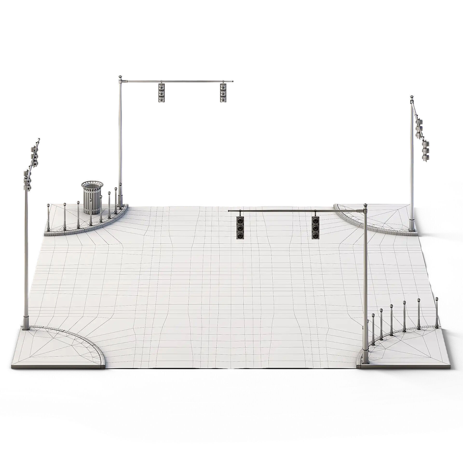 X Crossing Set 14m x 14m Low-poly 3D model_5