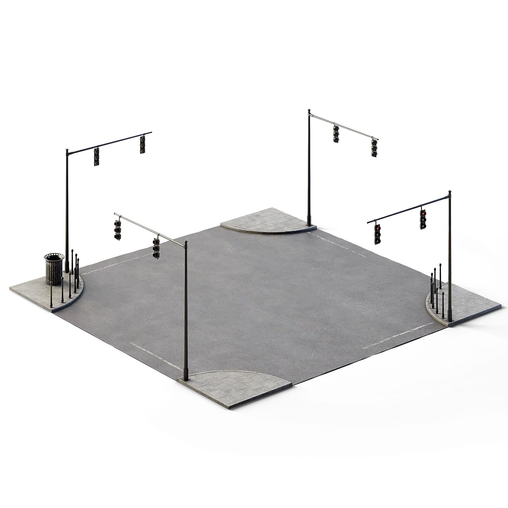 X Crossing Set 14m x 14m Low-poly 3D model_2