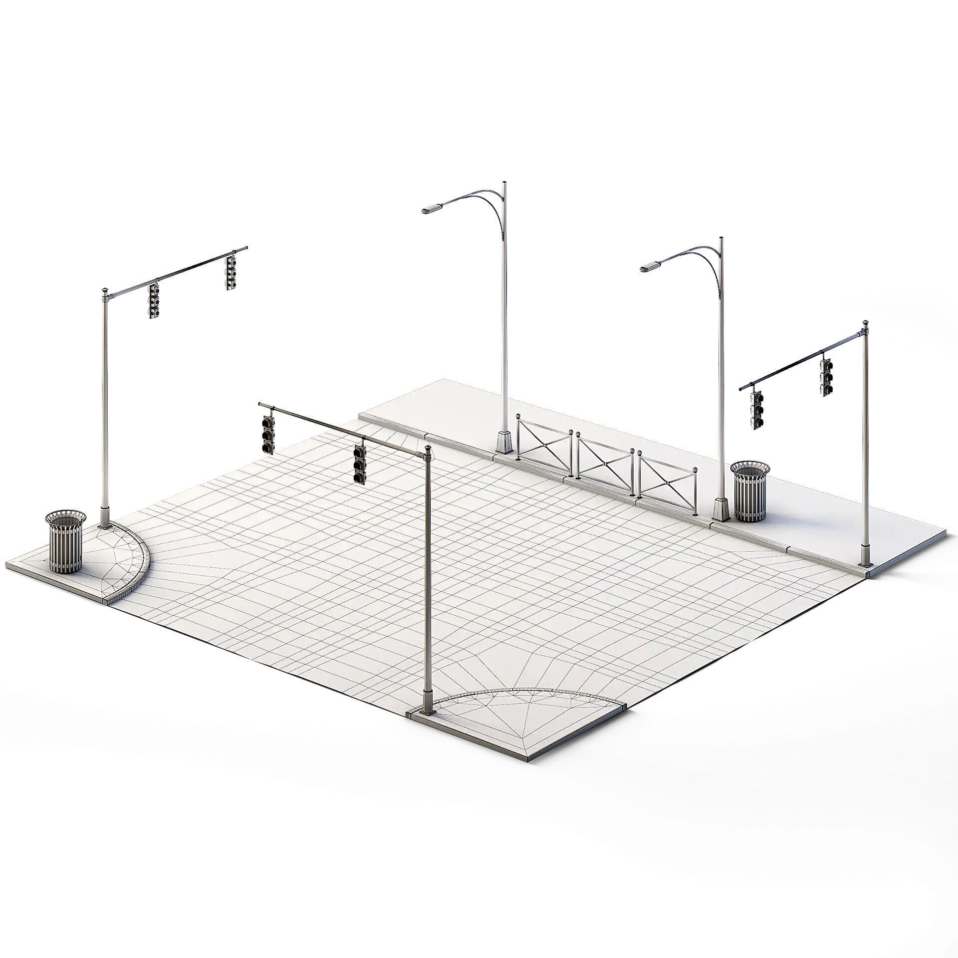 T Crossing Set 14m x 14m Low-poly 3D model_3