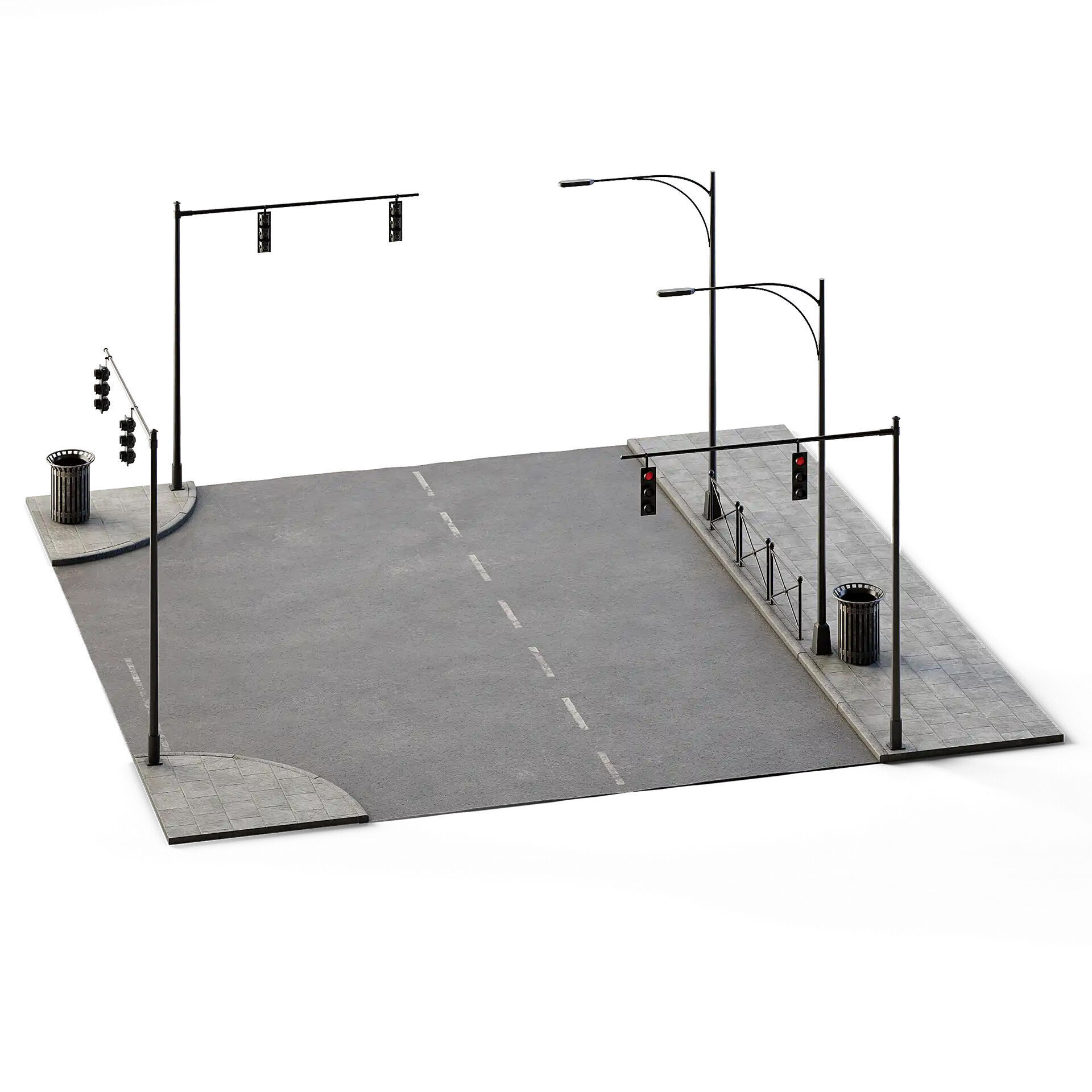 T Crossing Set 14m x 14m Low-poly 3D model_6
