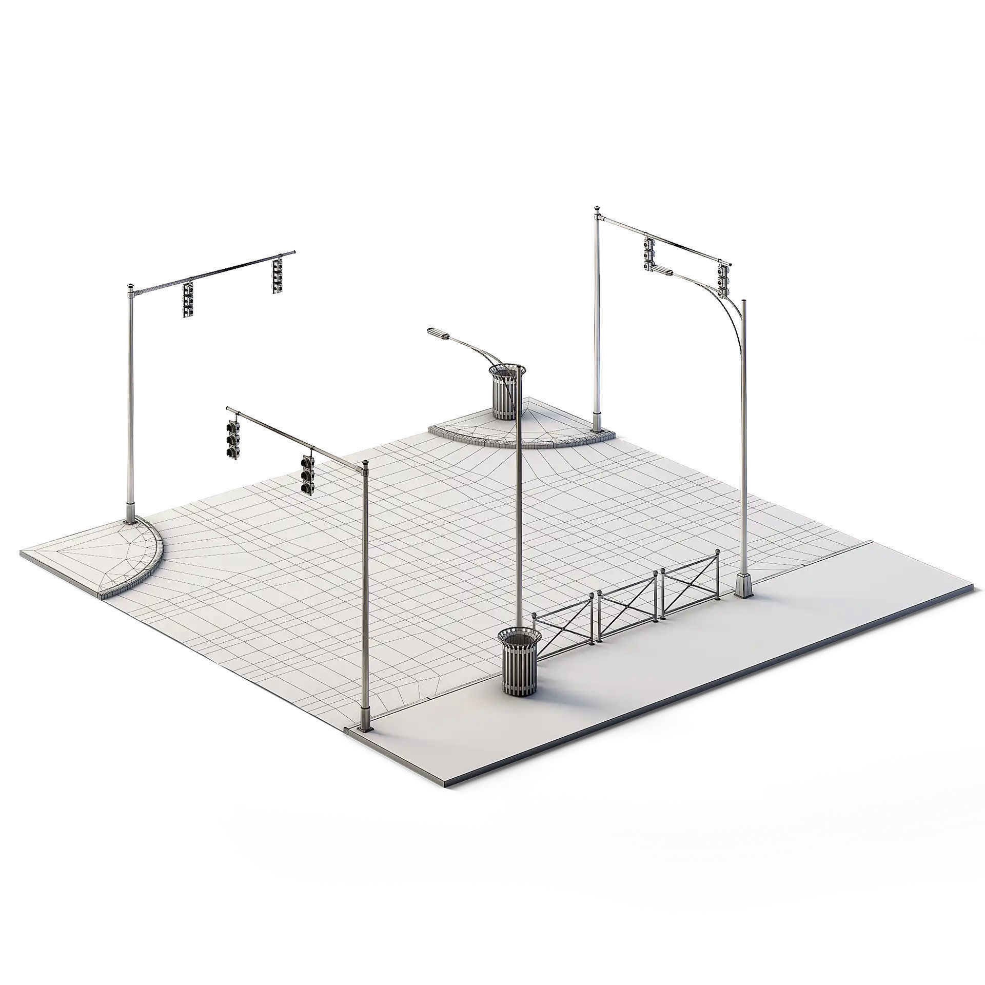 T Crossing Set 14m x 14m Low-poly 3D model_1