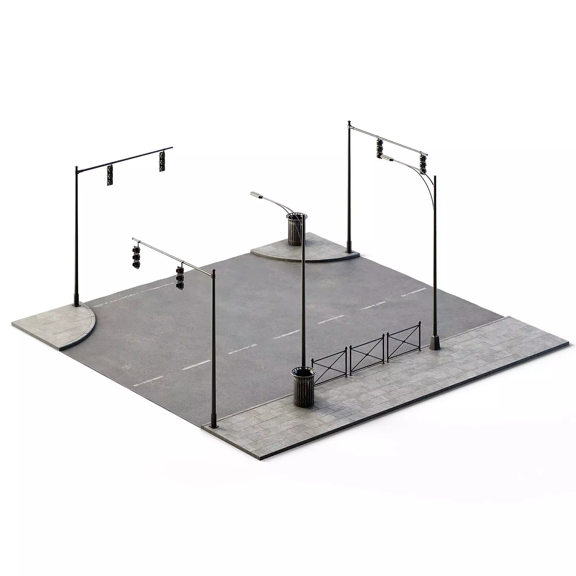 T Crossing Set 14m x 14m Low-poly 3D model_0