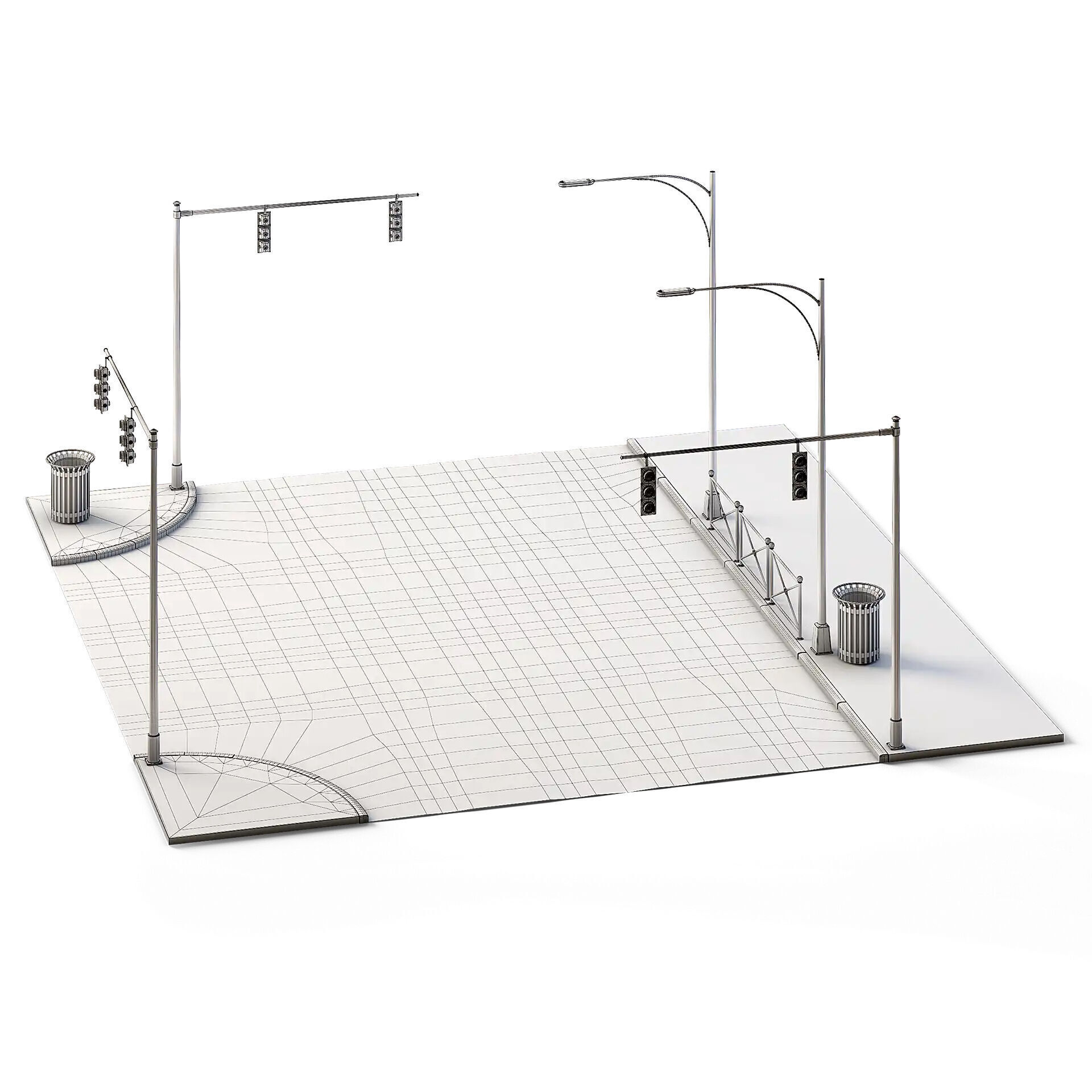 T Crossing Set 14m x 14m Low-poly 3D model_7