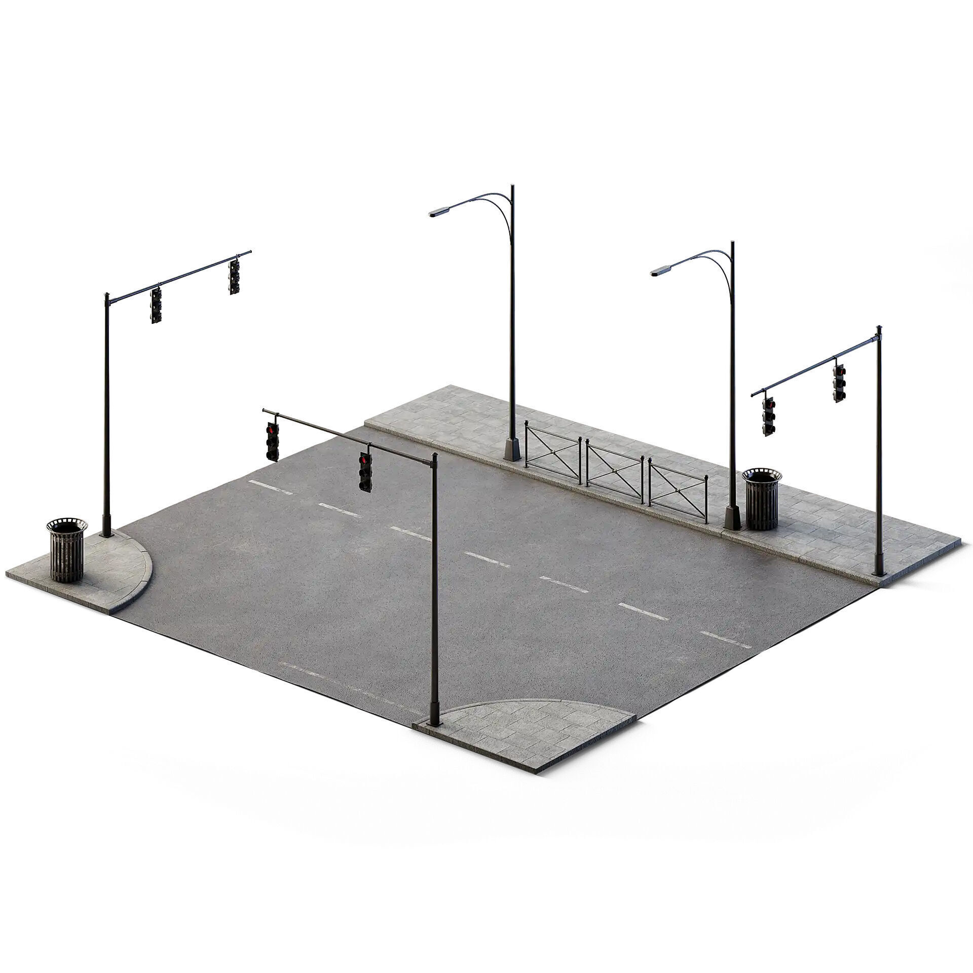 T Crossing Set 14m x 14m Low-poly 3D model_2