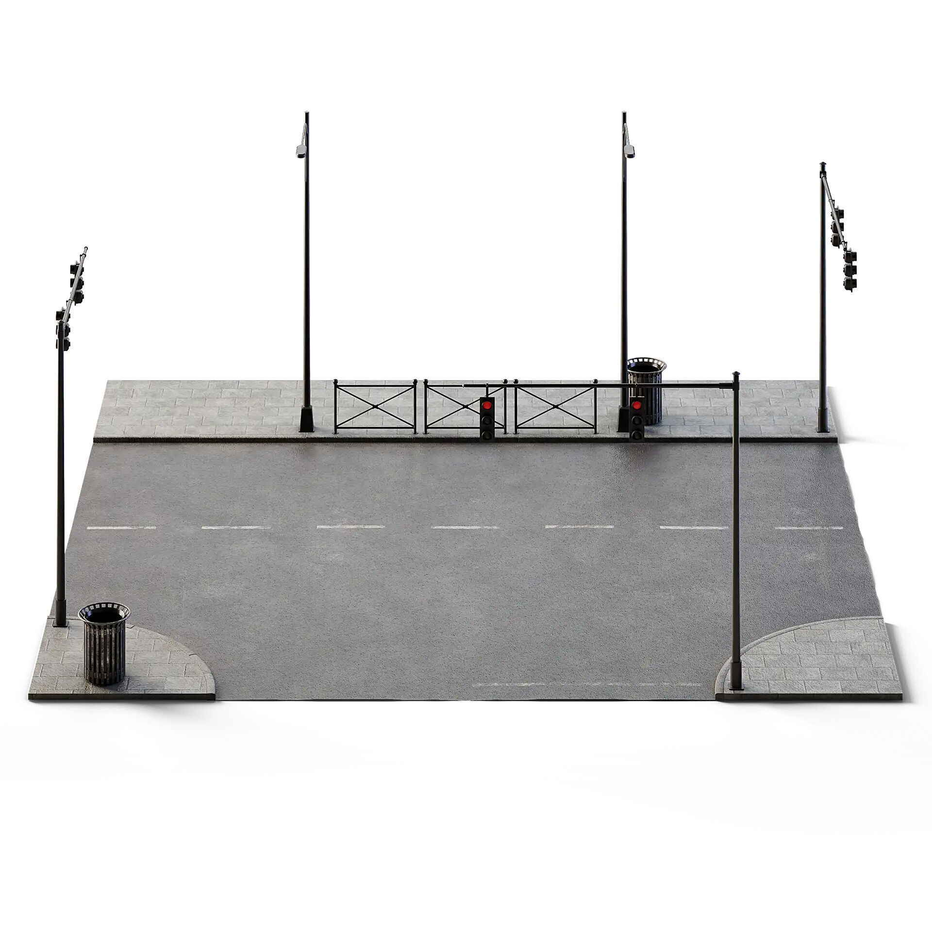 T Crossing Set 14m x 14m Low-poly 3D model_4