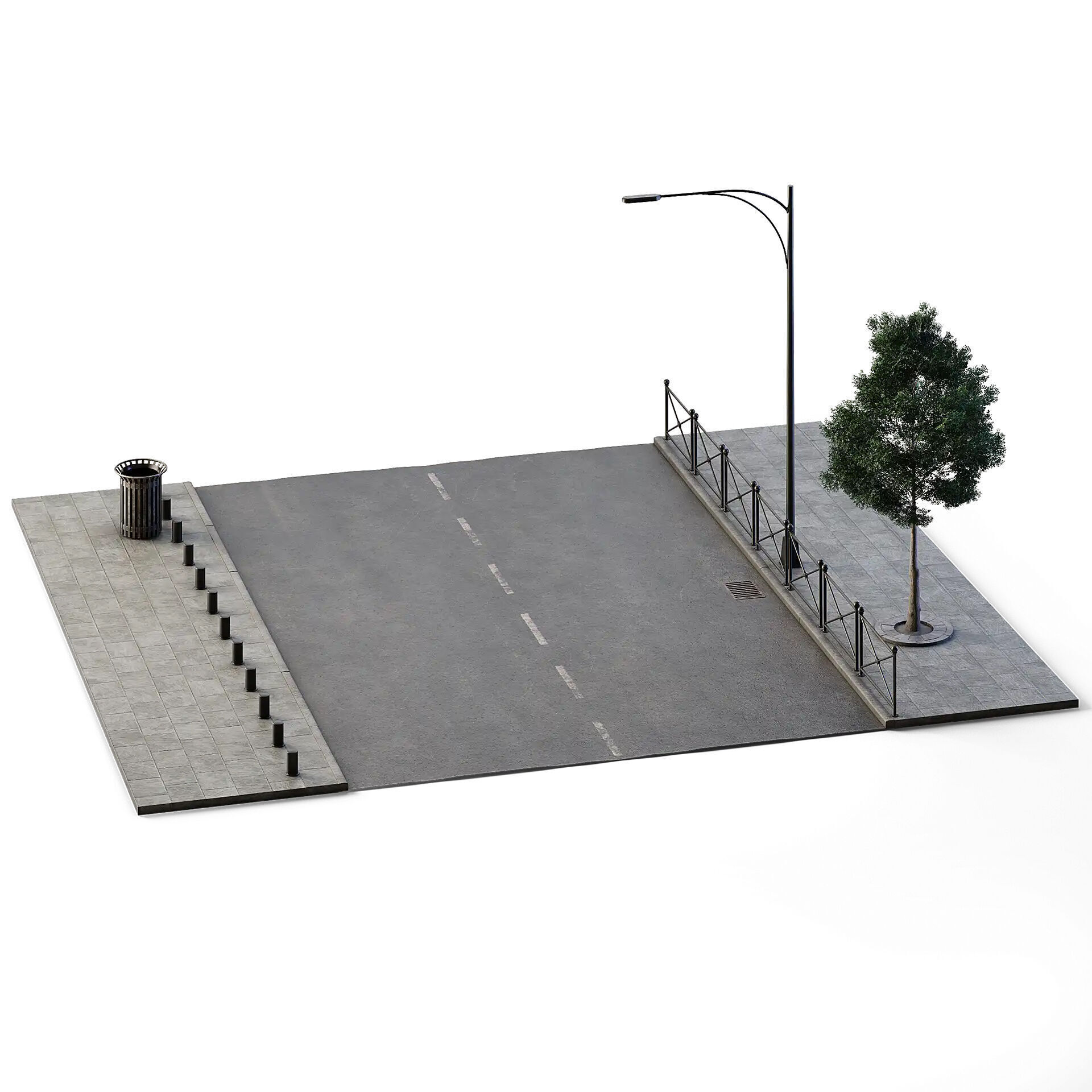 Street Set 12m x 14m Low-poly 3D model_6