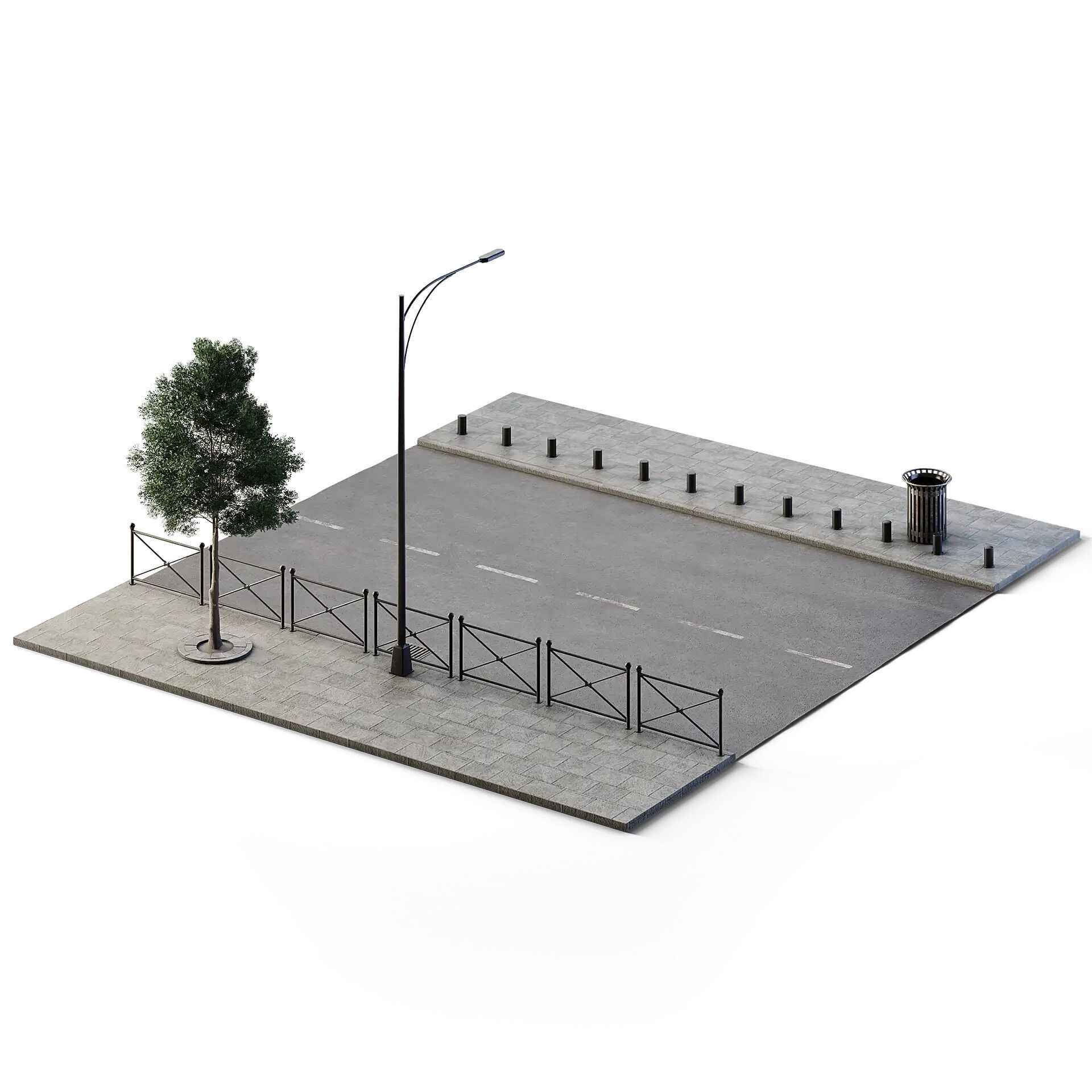 Street Set 12m x 14m Low-poly 3D model_2