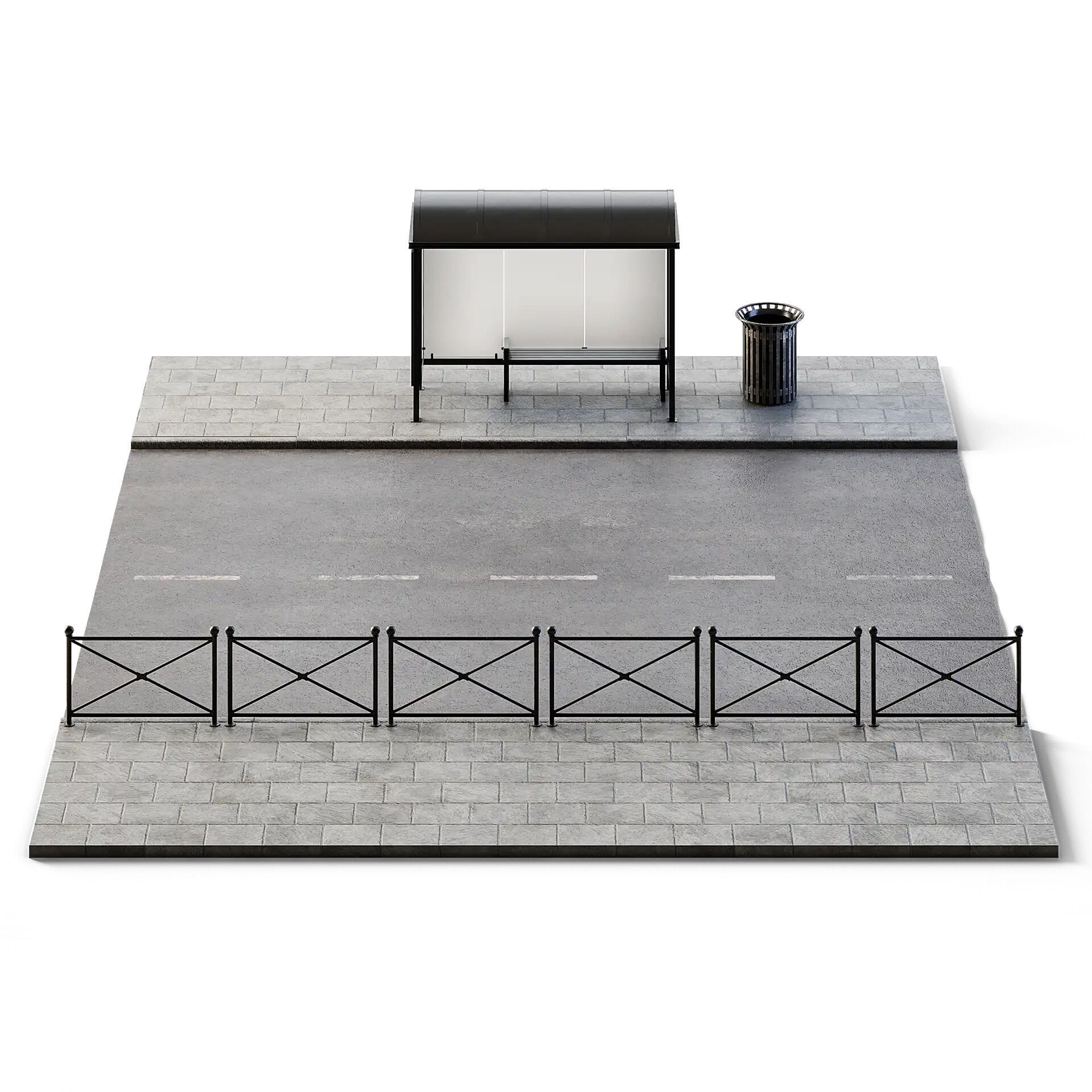 Street Set 10m x 14m Low-poly 3D model_4