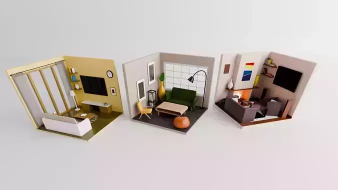 Modern Living Room 3D Model Pack