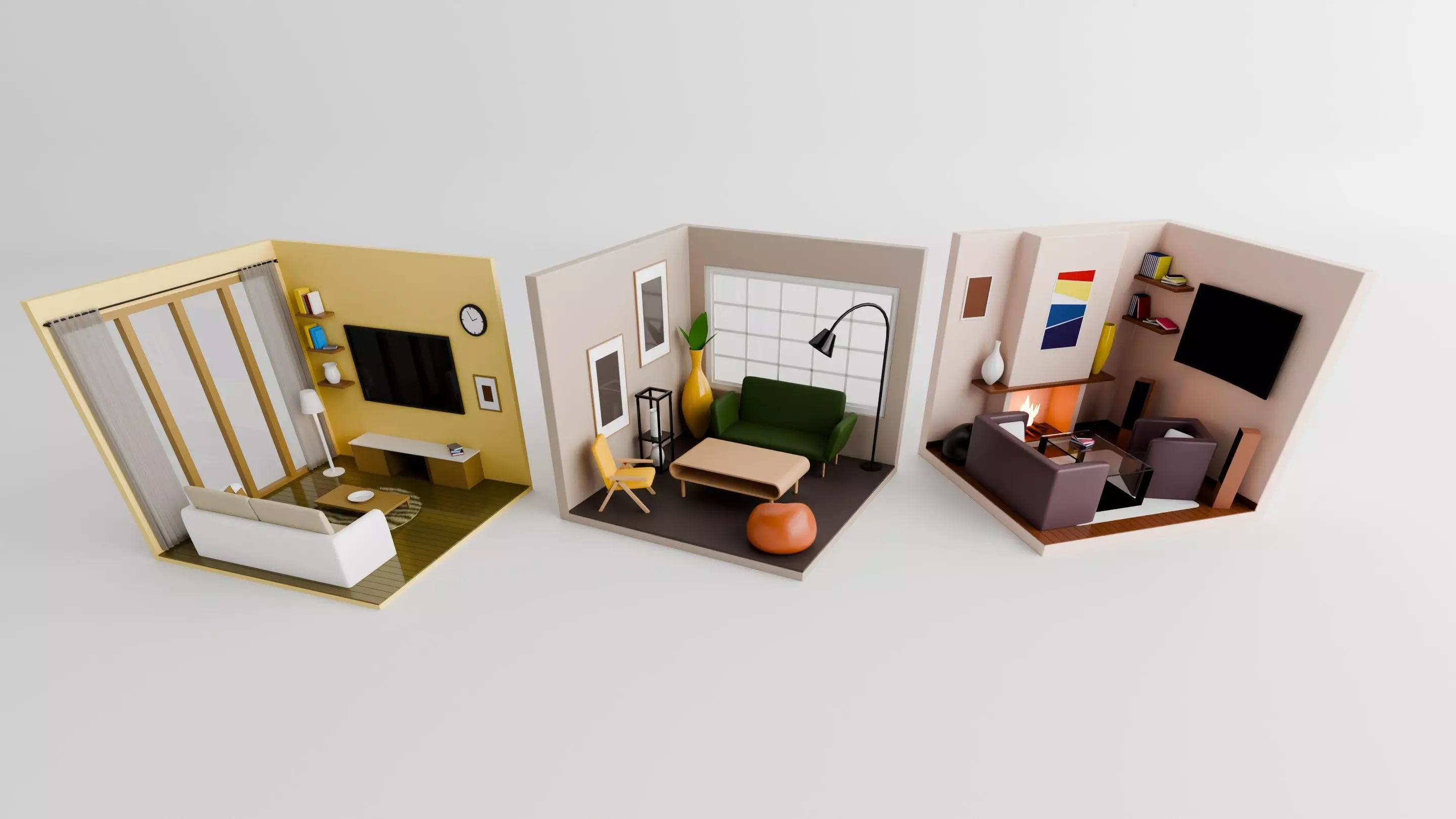 Modern Living Room 3D Model Pack Free low-poly 3D model