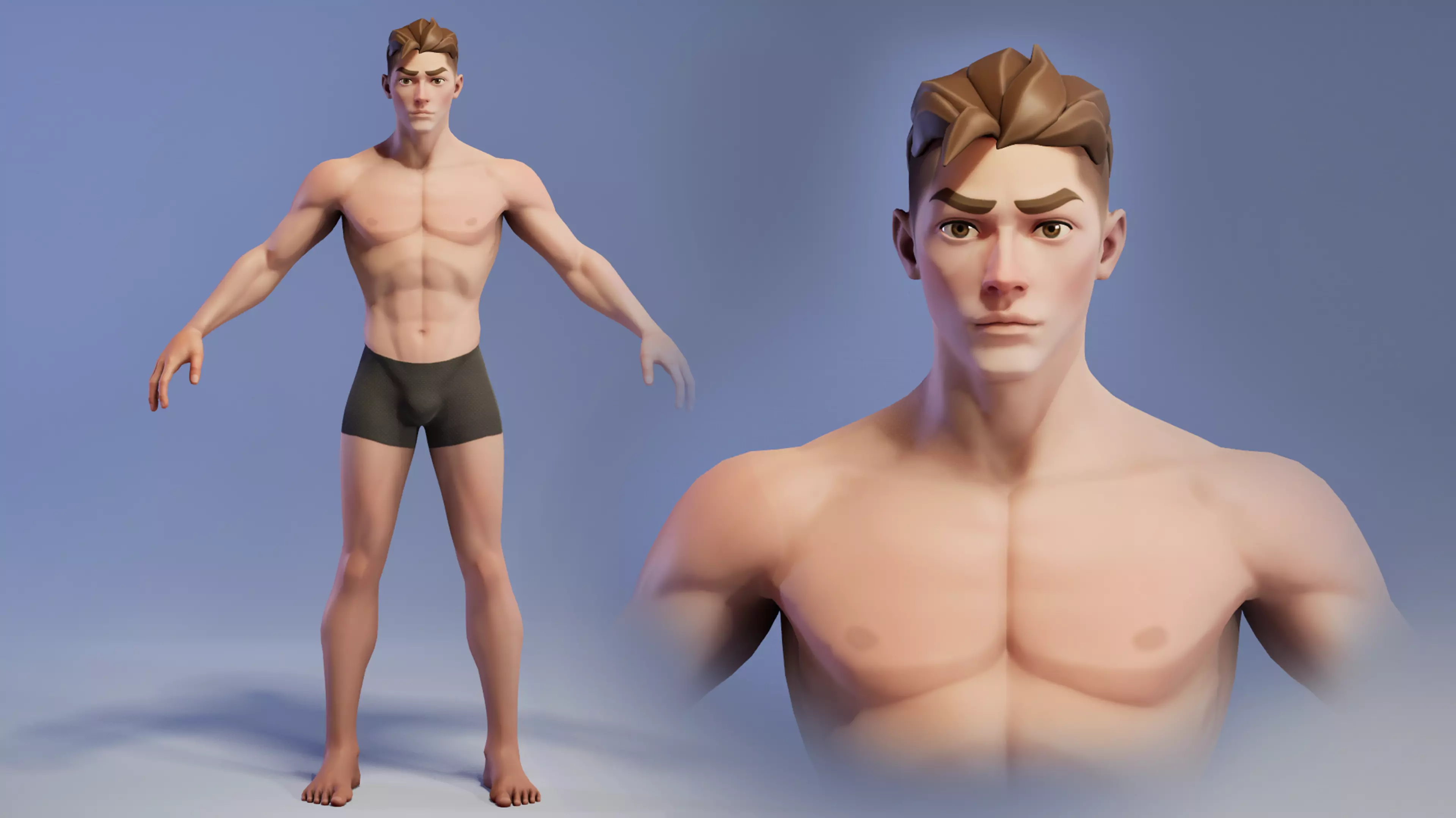 Game character male basemesh Low-poly 3D model_0
