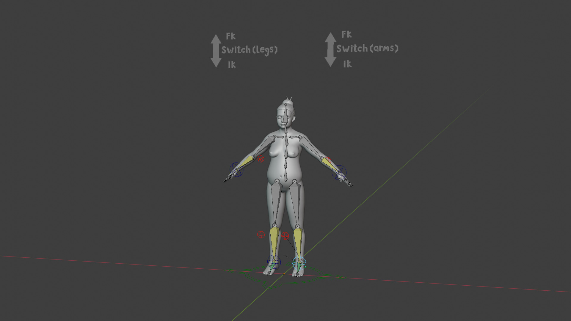 Stylized Fat Female Body Base Mesh Rigged with IK FK Switch Low-poly 3D model_23