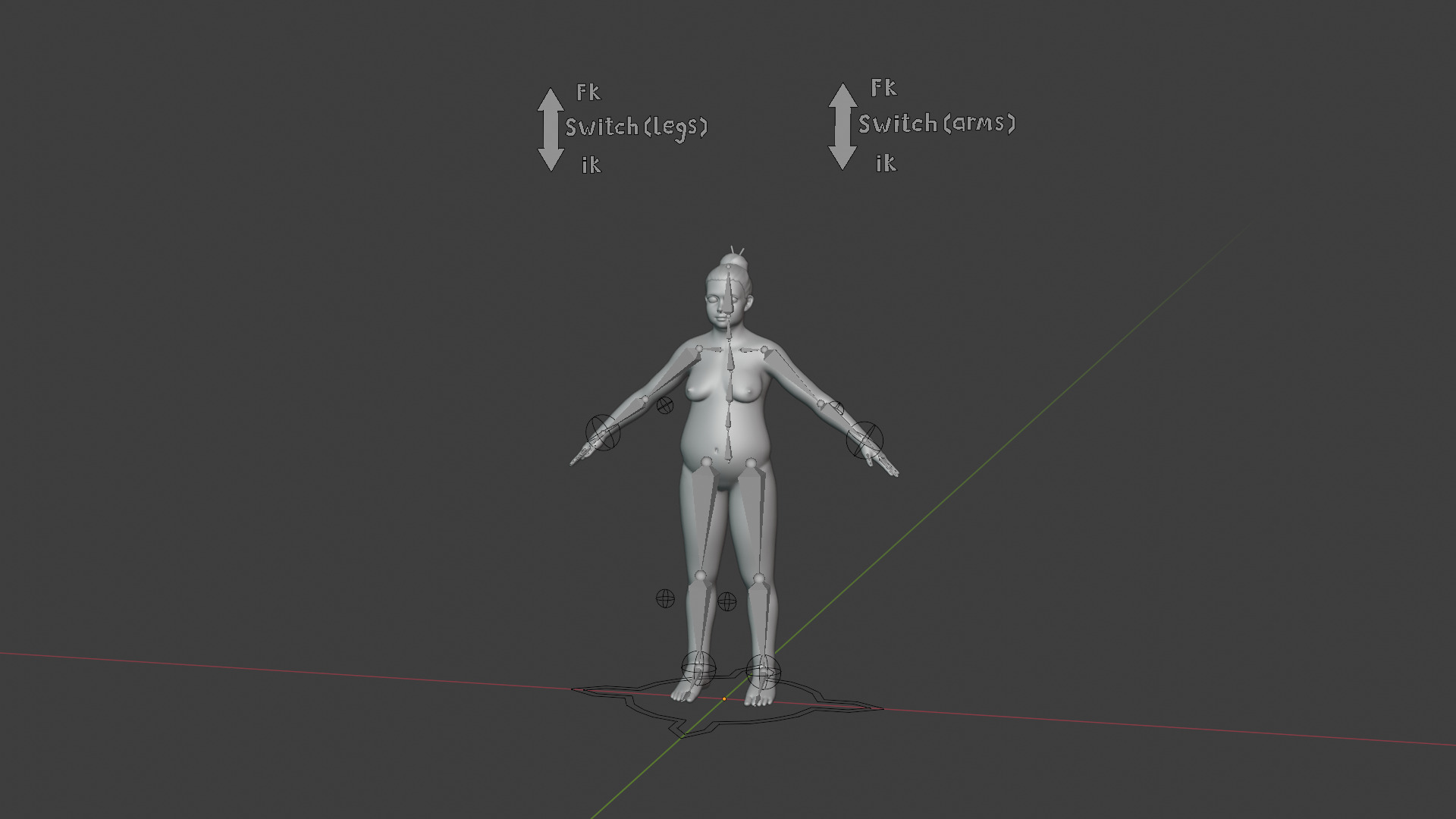 Stylized Fat Female Body Base Mesh Rigged with IK FK Switch Low-poly 3D model_22