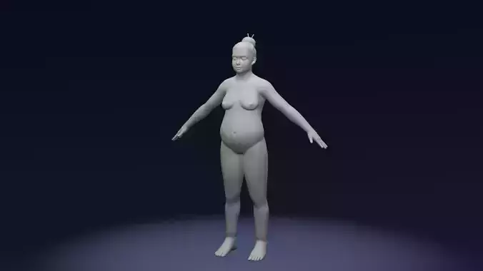 Stylized Fat Female Body Base Mesh Rigged with IK FK Switch Low-poly 3D model