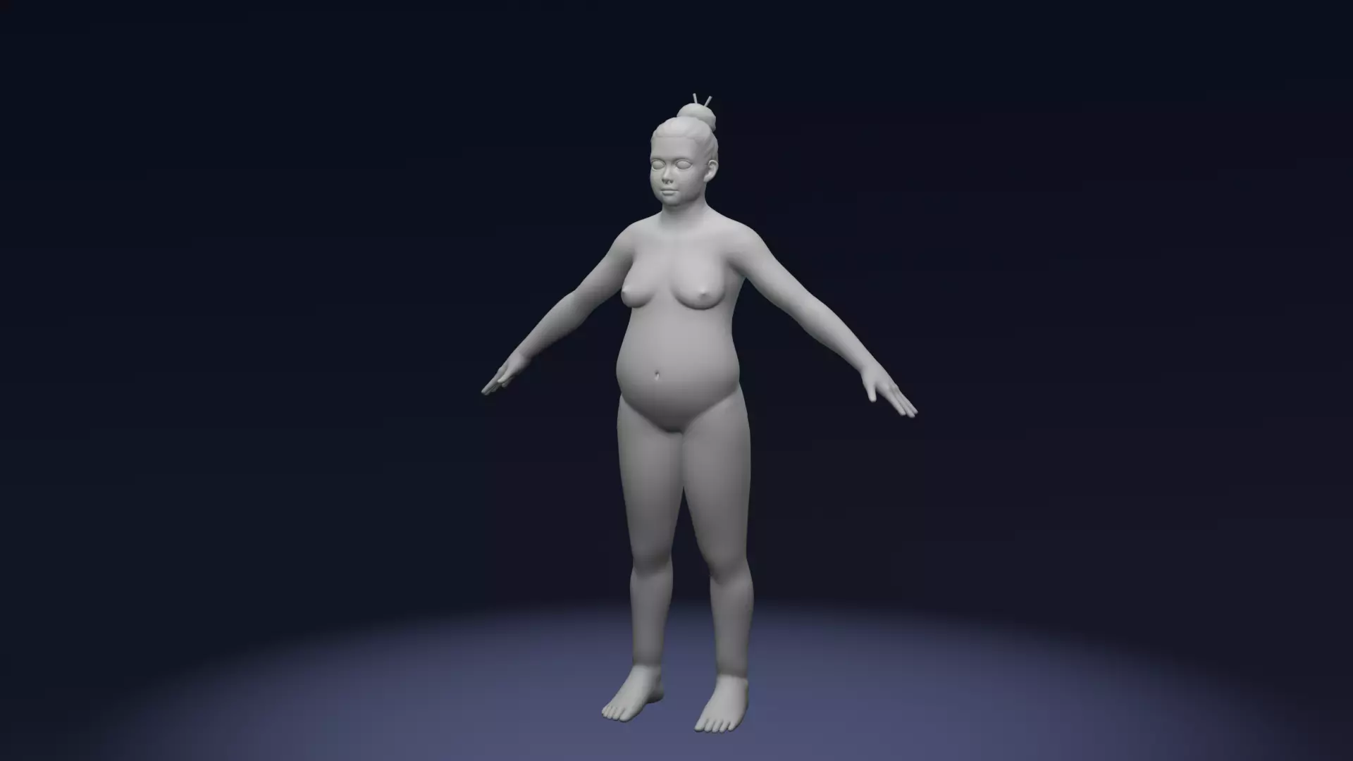 Stylized Fat Female Body Base Mesh Rigged with IK FK Switch Low-poly 3D model_0