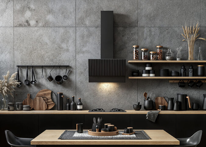 Modern kitchen with black hood 3D model