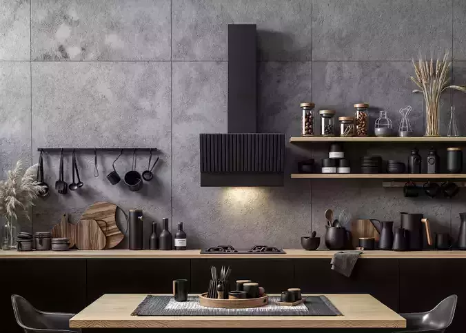 Modern kitchen with black hood
