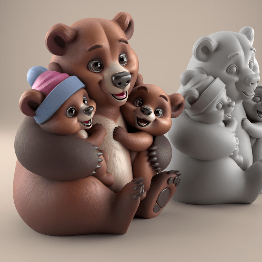 Cute Bear Family 3D STL File for Fun Decor 3D print model_3
