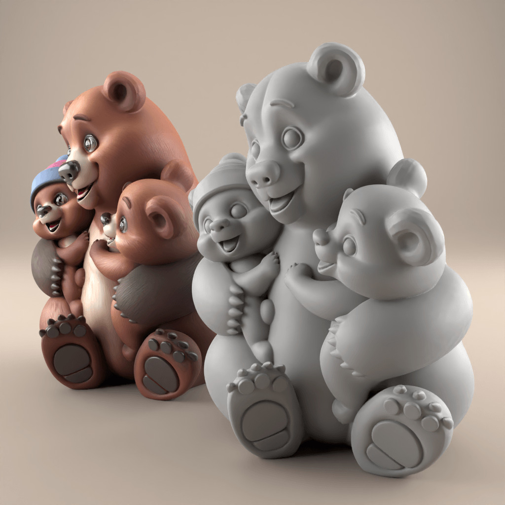 Cute Bear Family 3D STL File for Fun Decor 3D print model_1