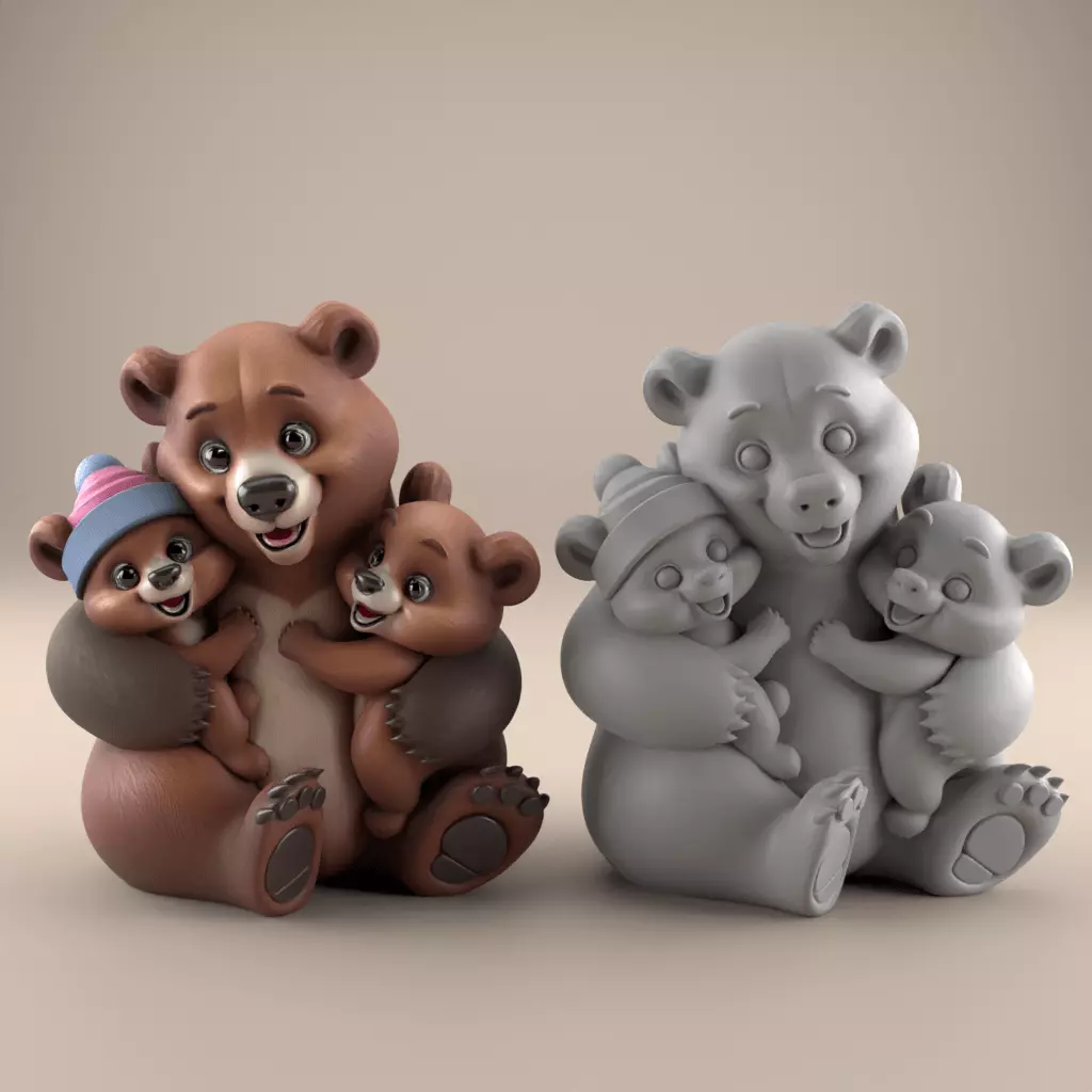 Cute Bear Family 3D STL File for Fun Decor 3D print model_0