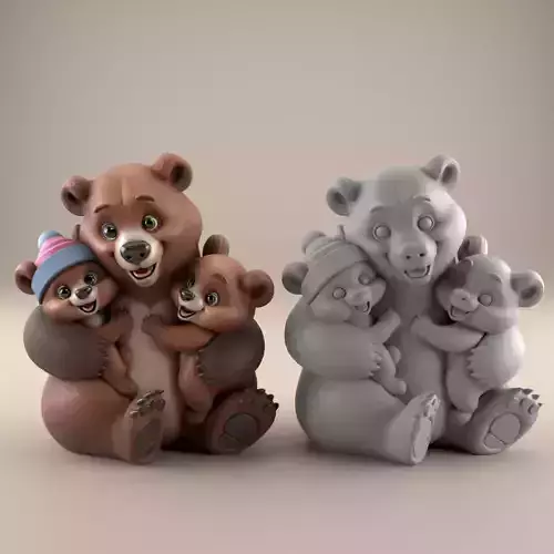 Cute Bear Family 3D STL File for Fun Decor 3D print model