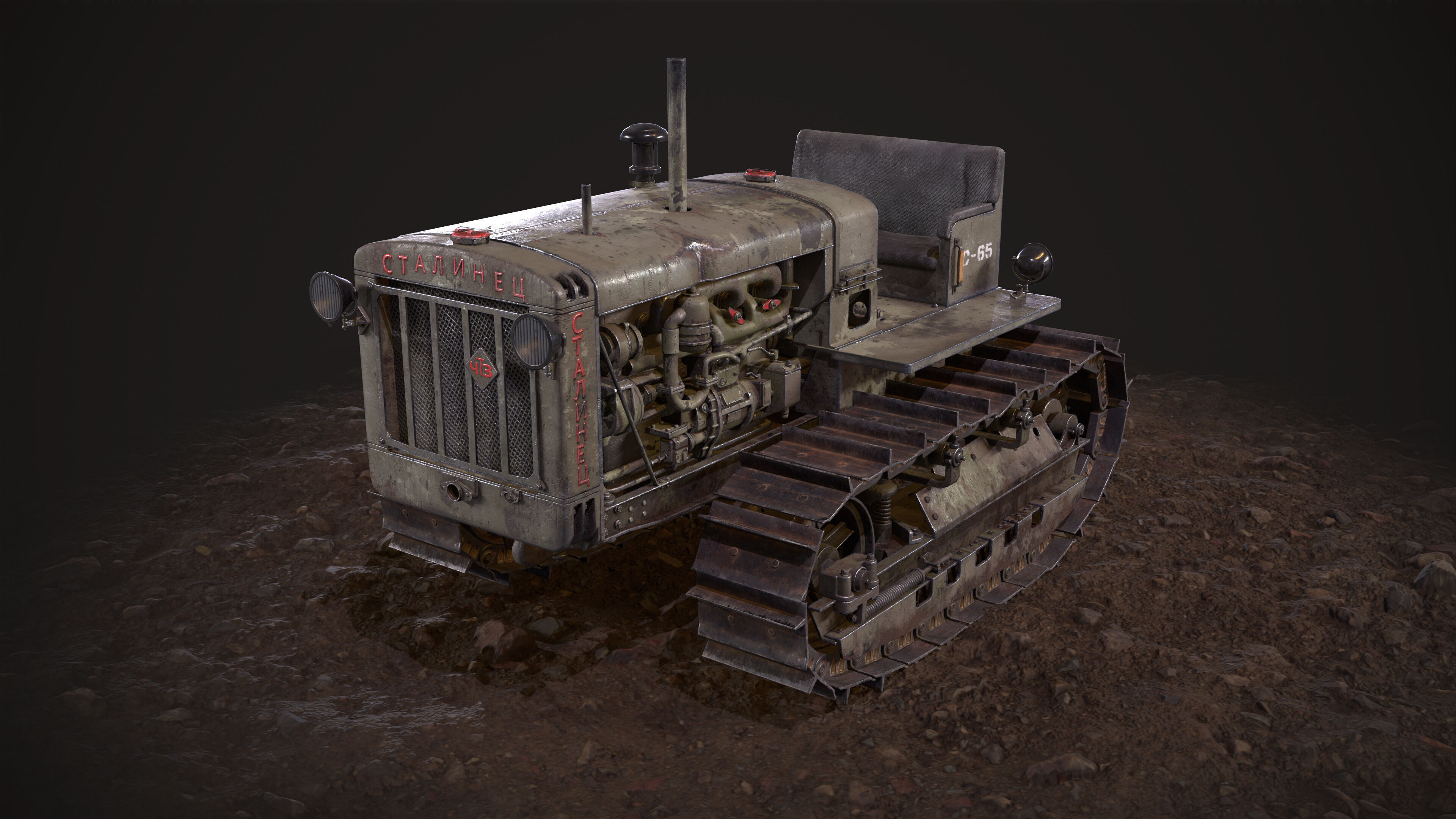 Tractor S-65 Stalinets USSR Low-poly 3D model_2