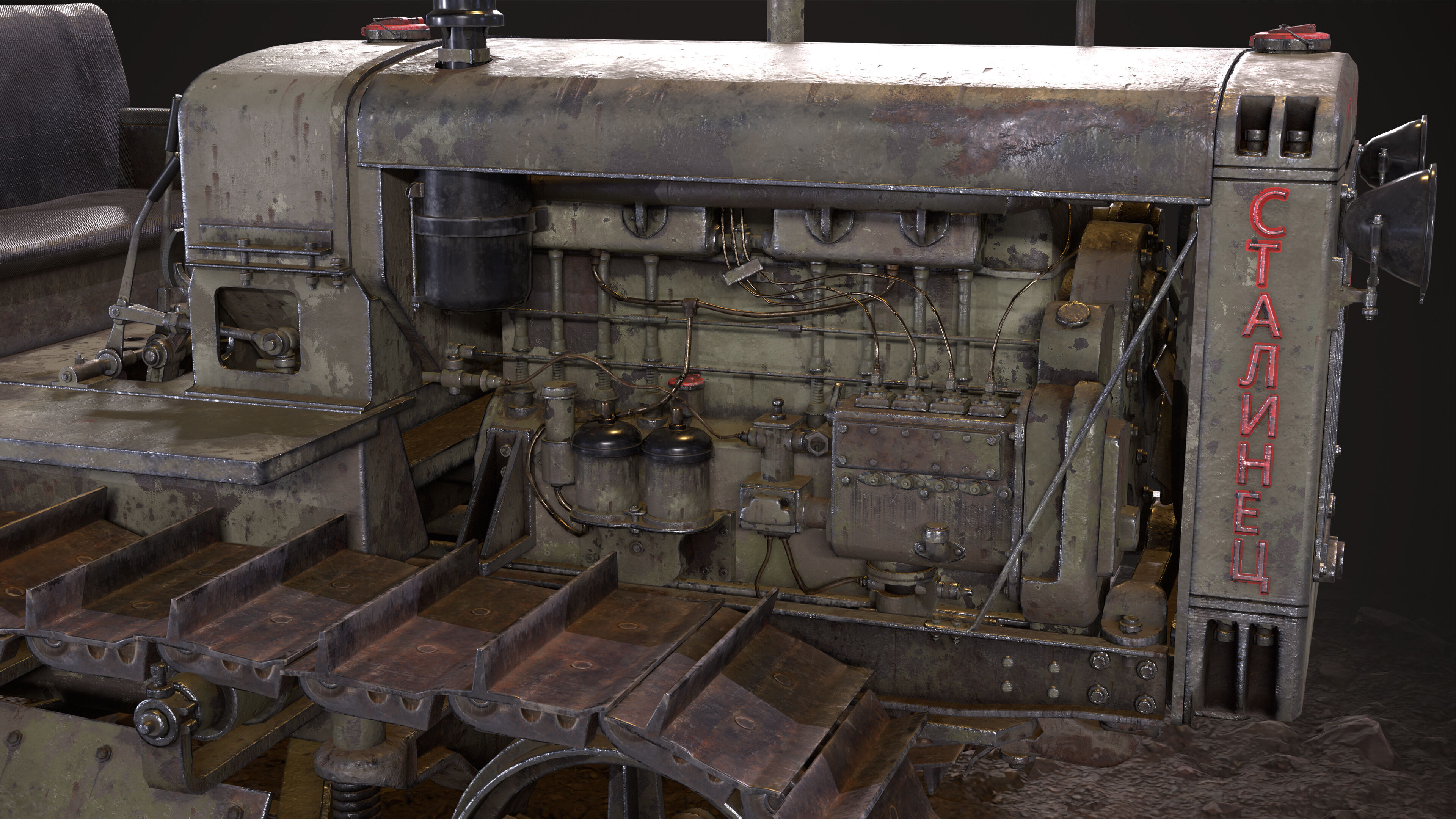 Tractor S-65 Stalinets USSR Low-poly 3D model_7