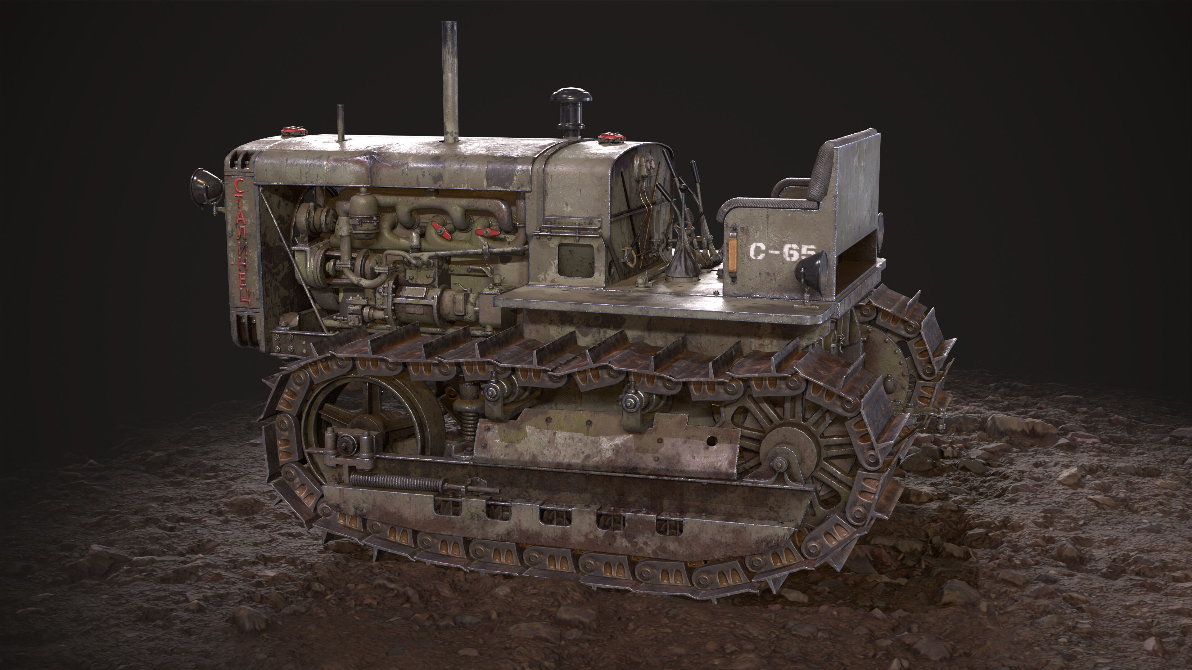 Tractor S-65 Stalinets USSR Low-poly 3D model_4