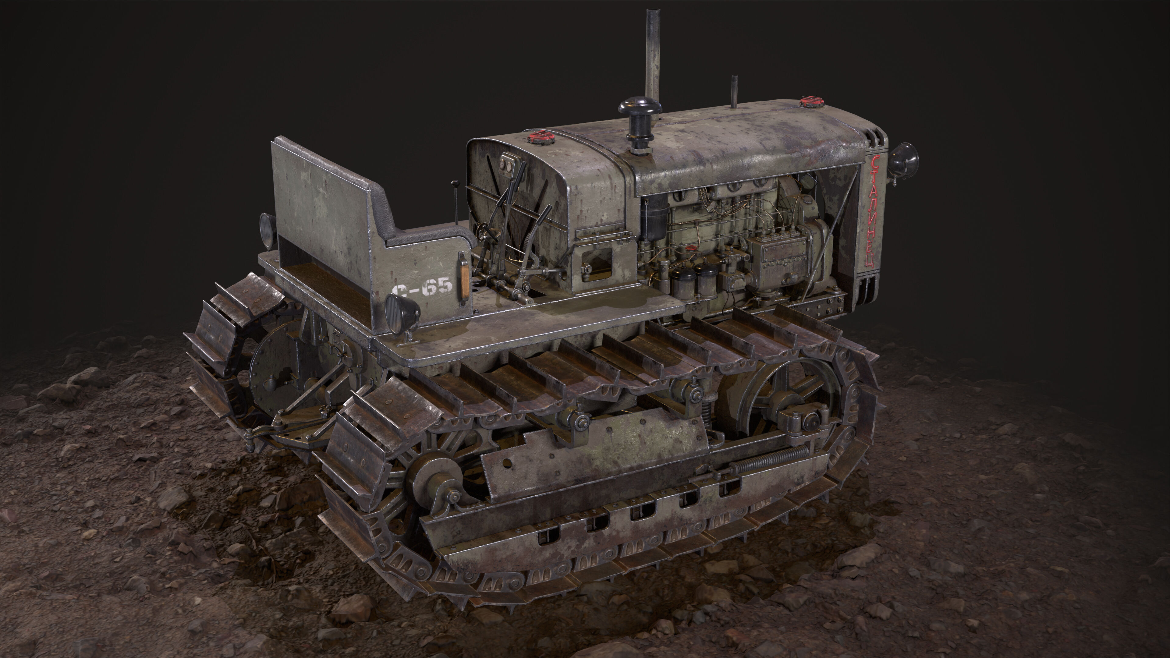 Tractor S-65 Stalinets USSR Low-poly 3D model_5