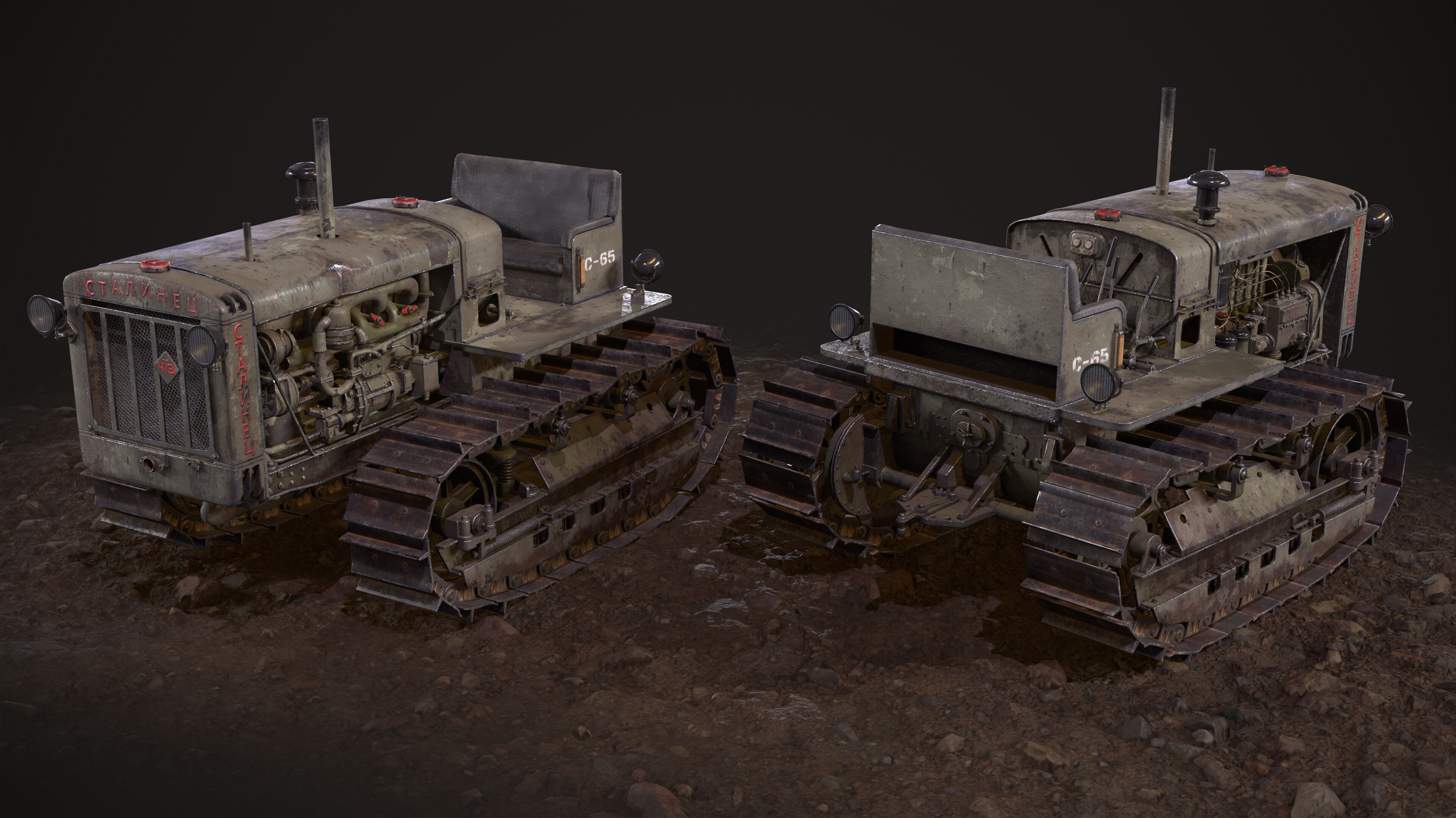 Tractor S-65 Stalinets USSR Low-poly 3D model_3