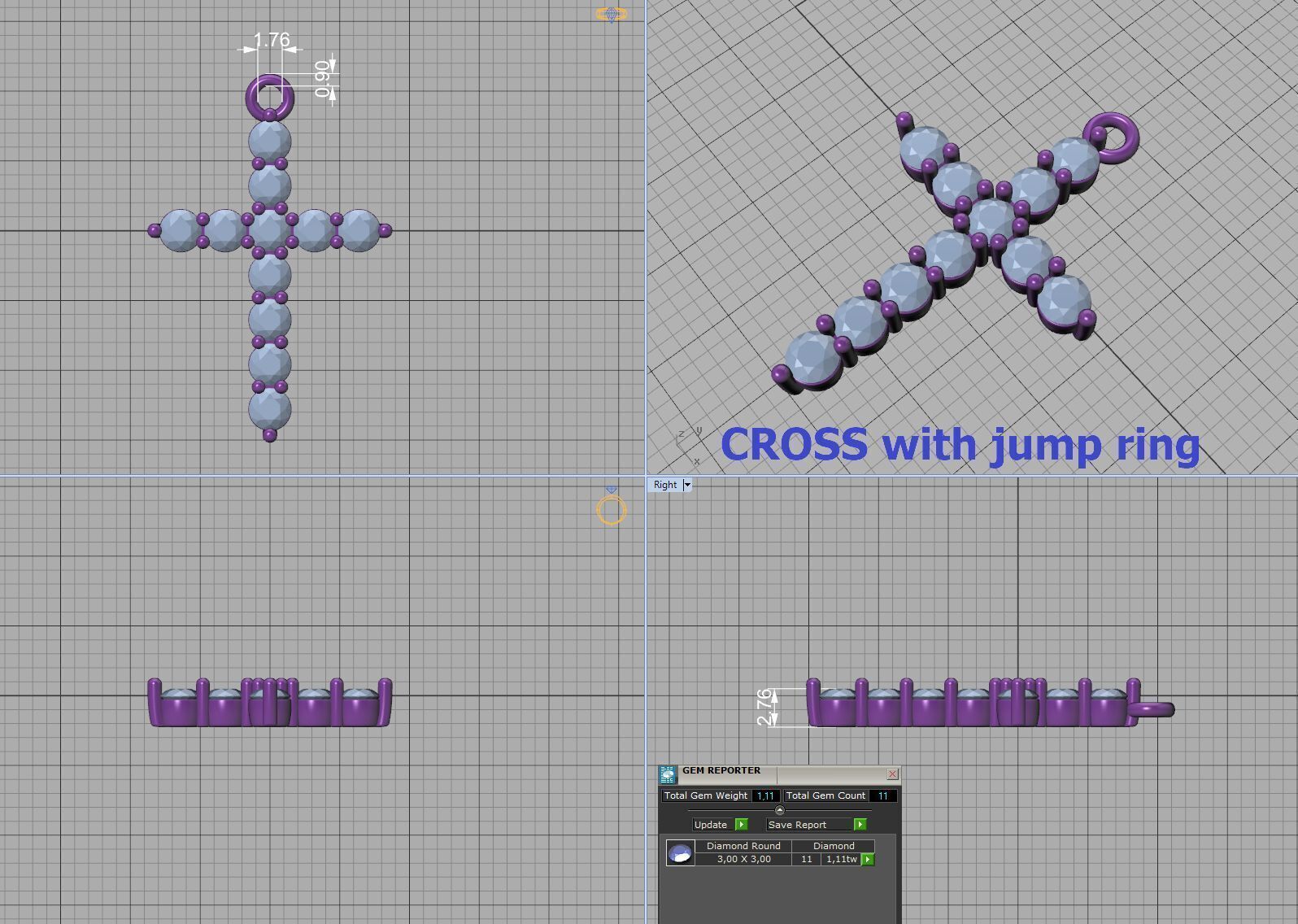 1CT total Diamond Cross 3mm Stones 3Dprint model 3D print model_7