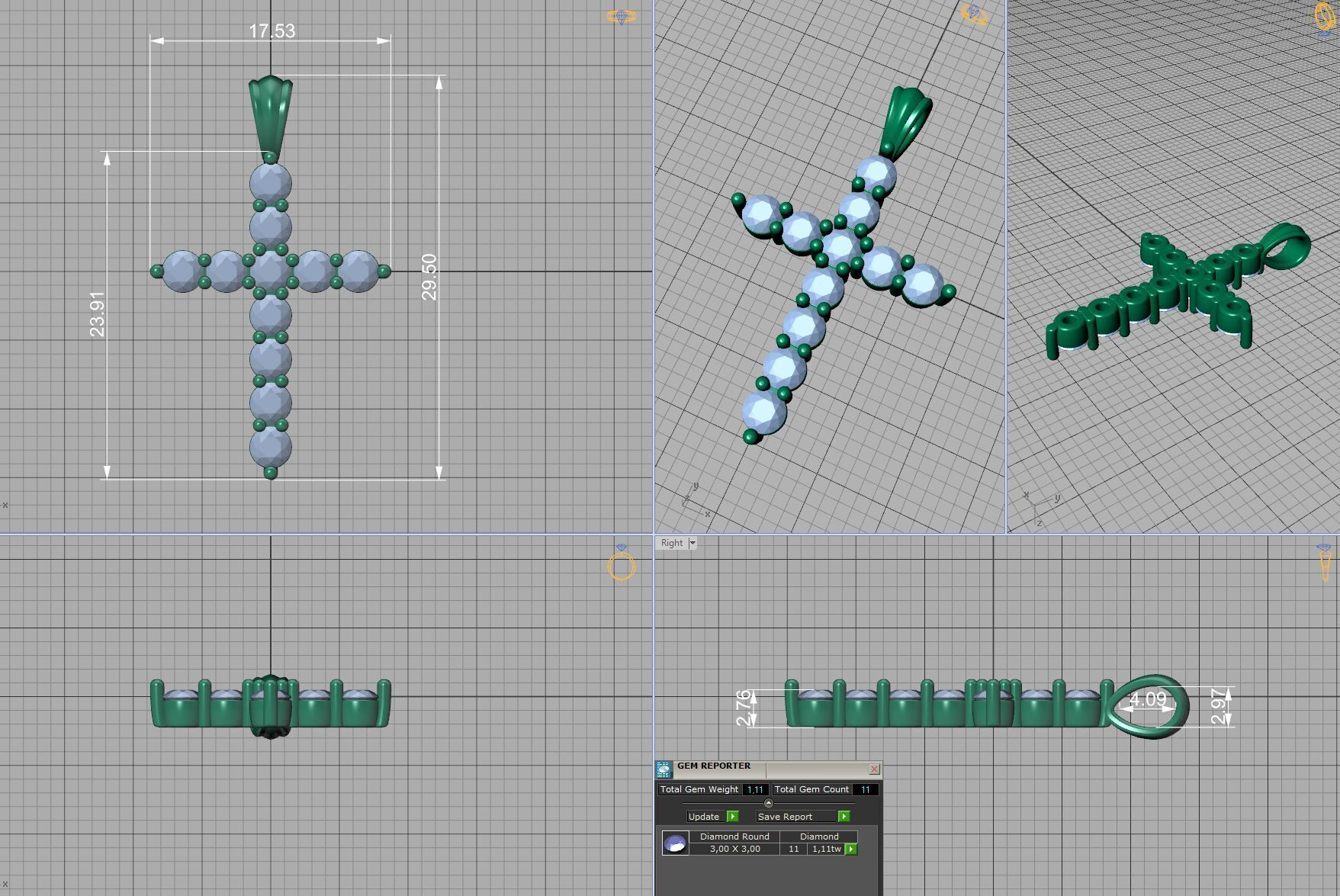 1CT total Diamond Cross 3mm Stones 3Dprint model 3D print model_6