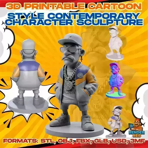 Mustached and Stylish Urban Character Figure 