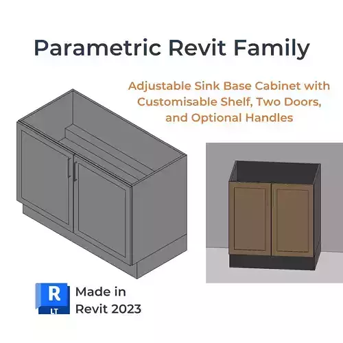 PARAMETRIC REVIT FAMILY Sink Base Cabinet Shelf 2 Doors Handles