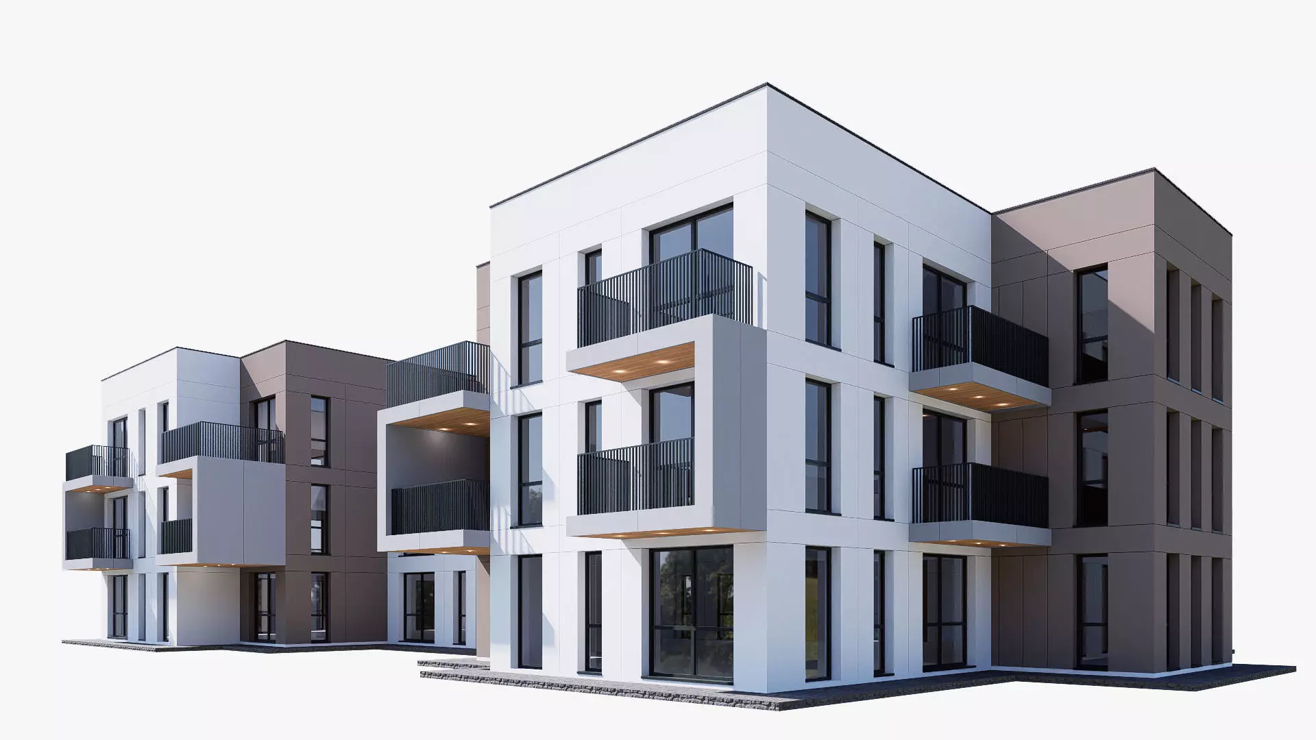 Modern apartment building Low-poly 3D model_0