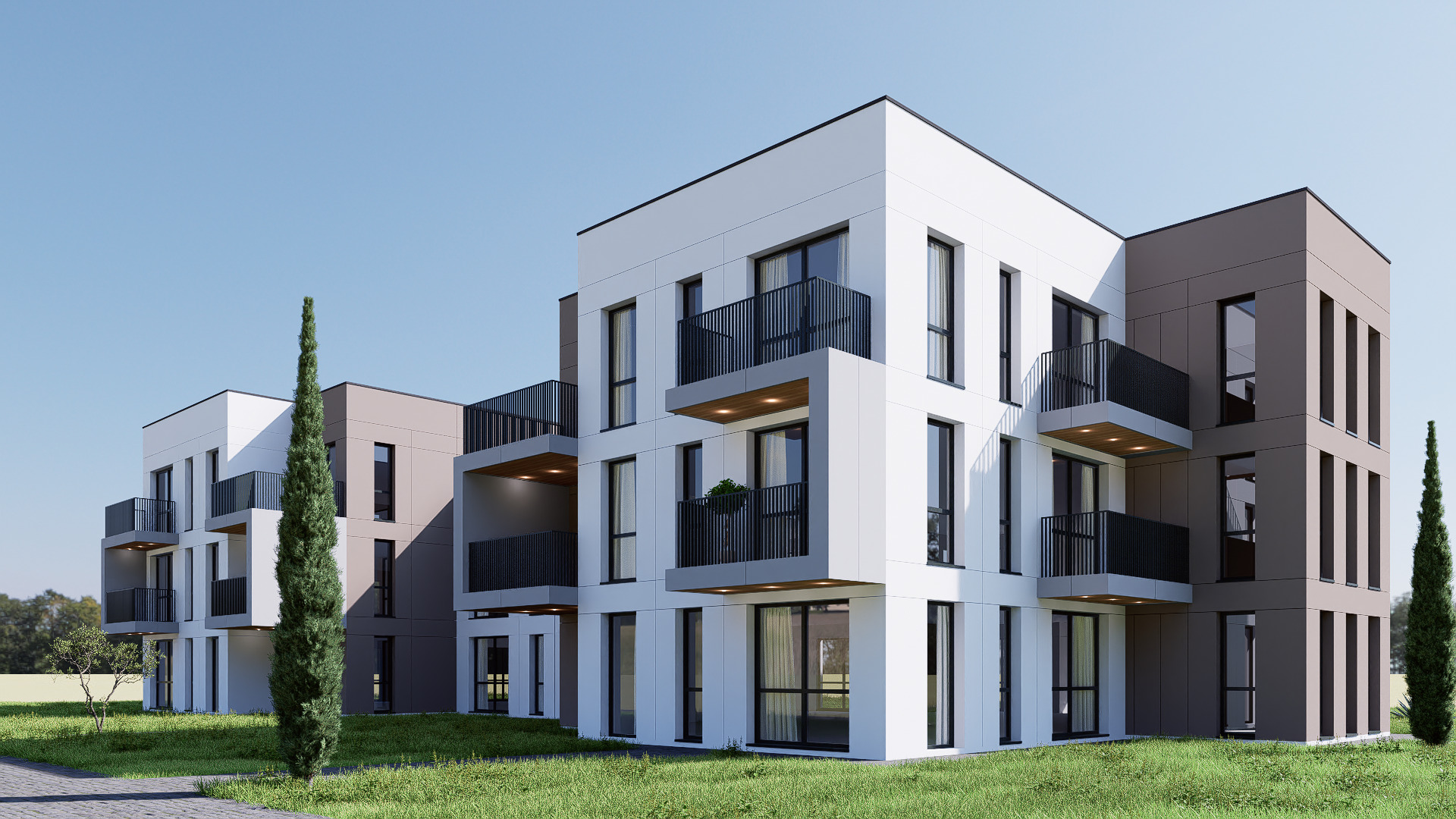 Modern apartment building Low-poly 3D model_11