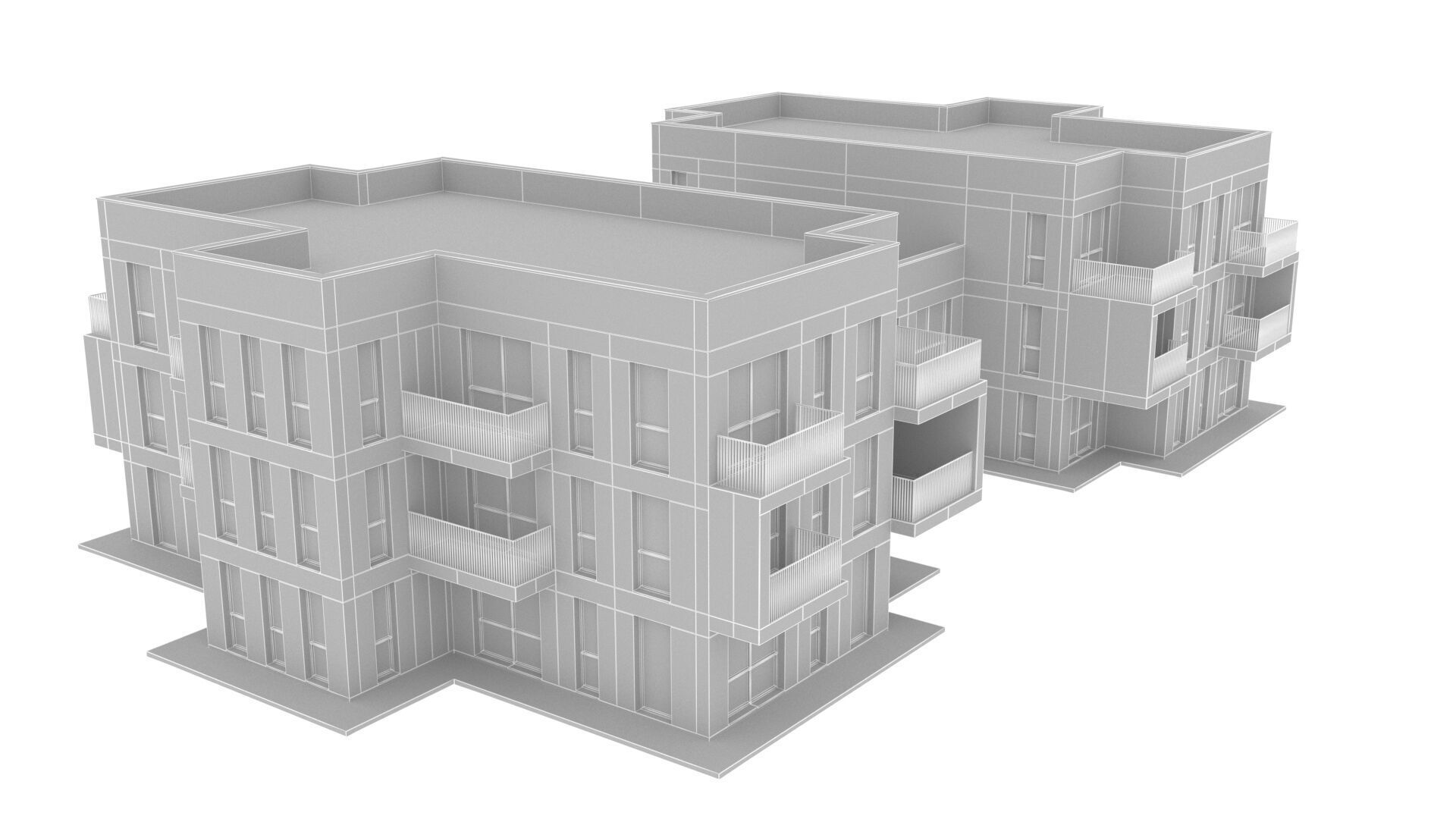 Modern apartment building Low-poly 3D model_12