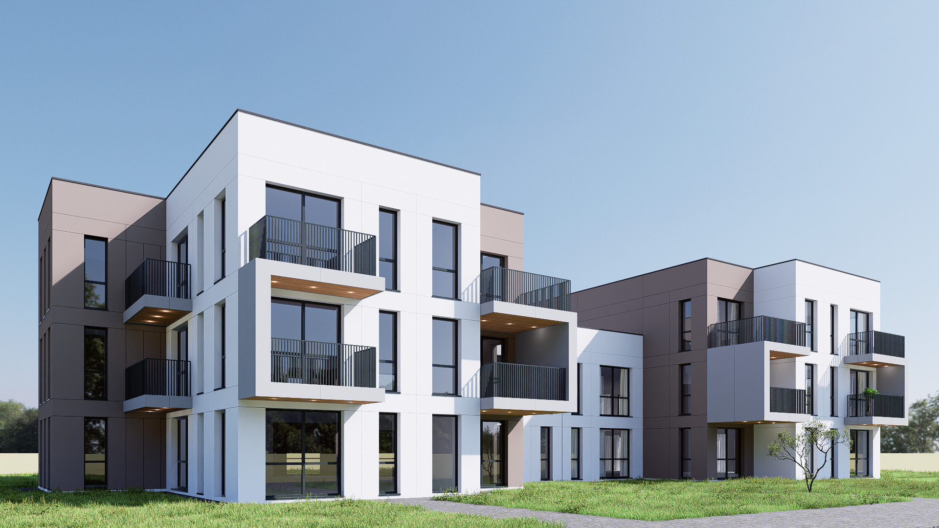 Modern apartment building Low-poly 3D model_2