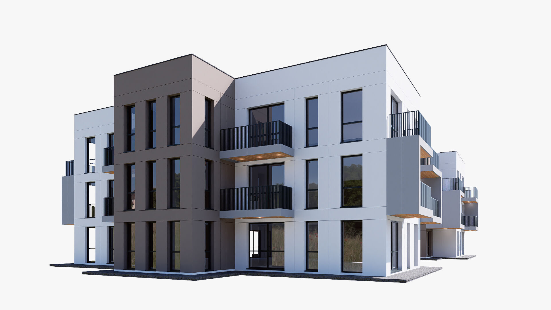 Modern apartment building Low-poly 3D model_5