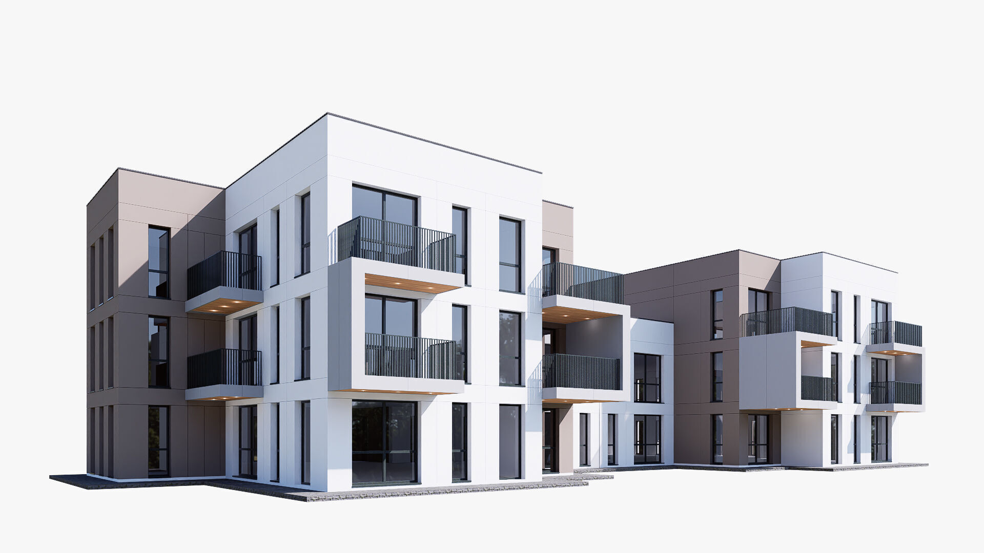 Modern apartment building Low-poly 3D model_1