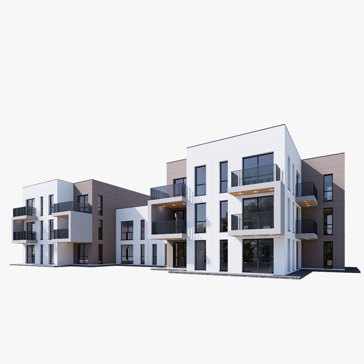 Modern apartment building Low-poly 3D model_7
