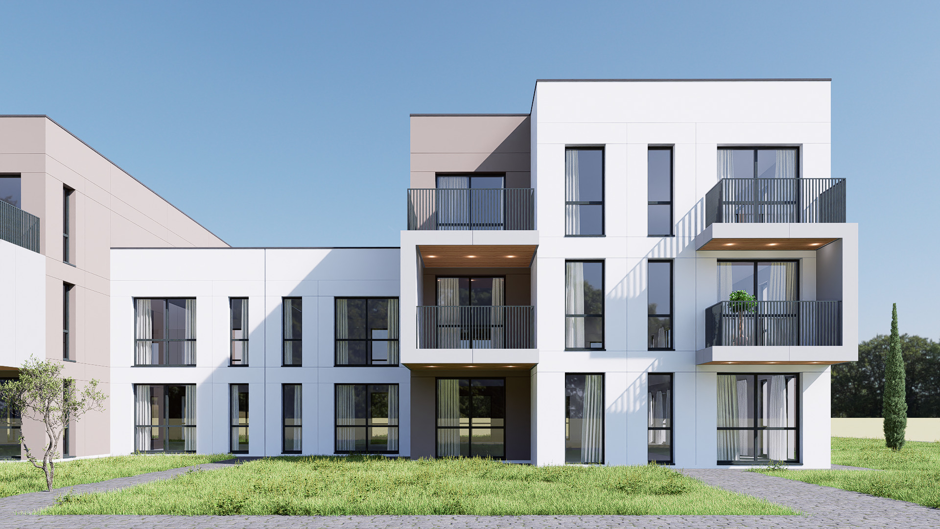 Modern apartment building Low-poly 3D model_3