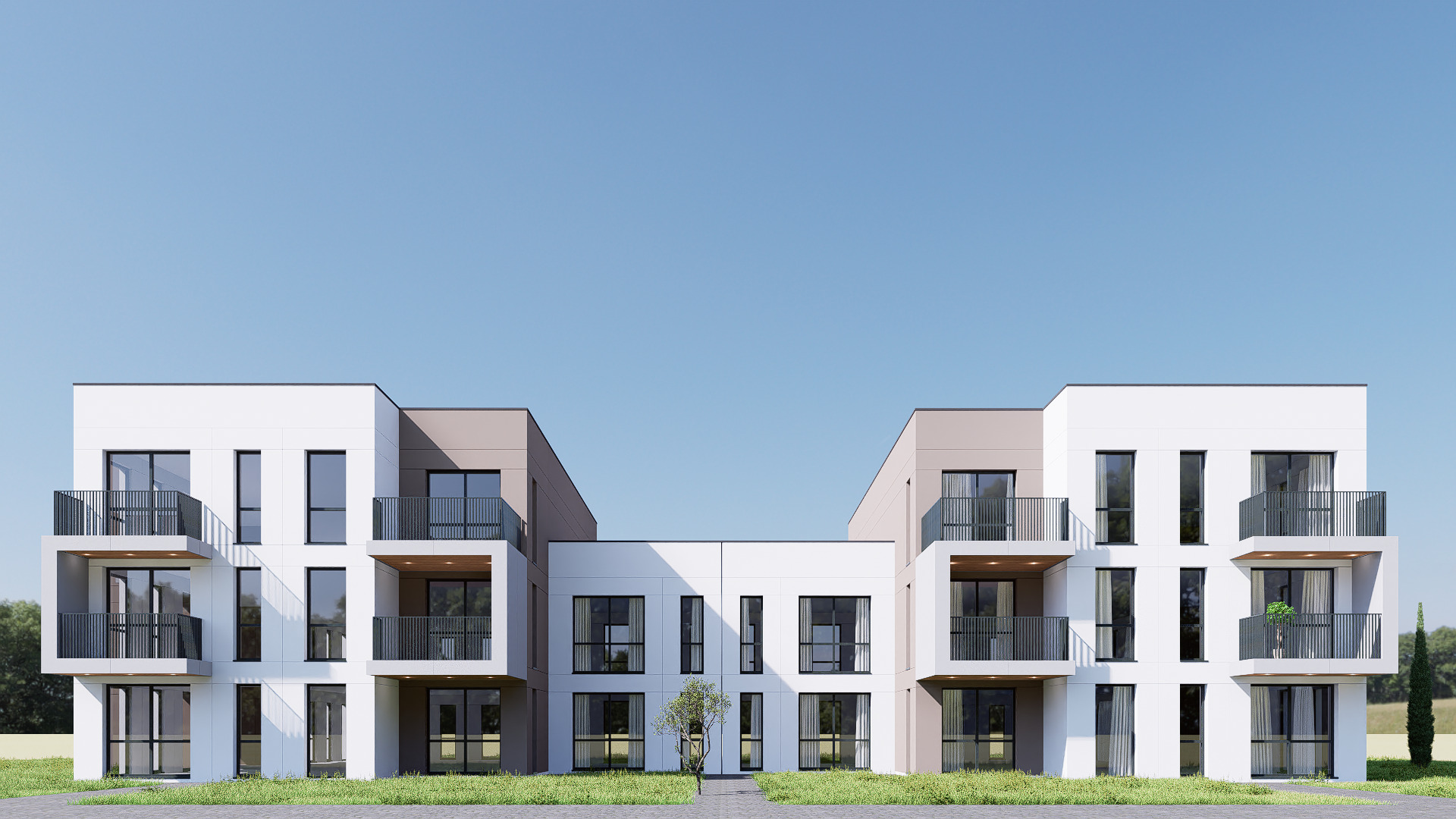 Modern apartment building Low-poly 3D model_8