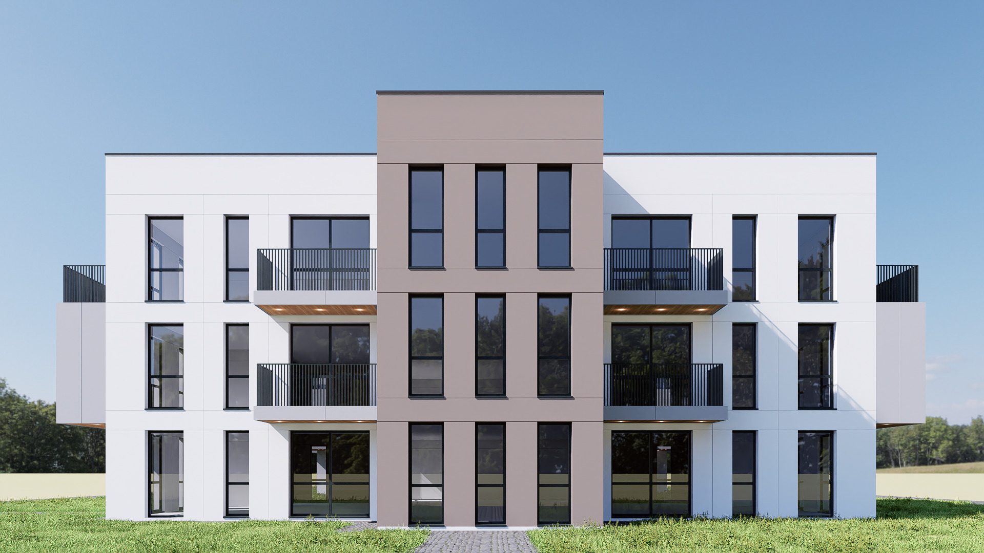 Modern apartment building Low-poly 3D model_6