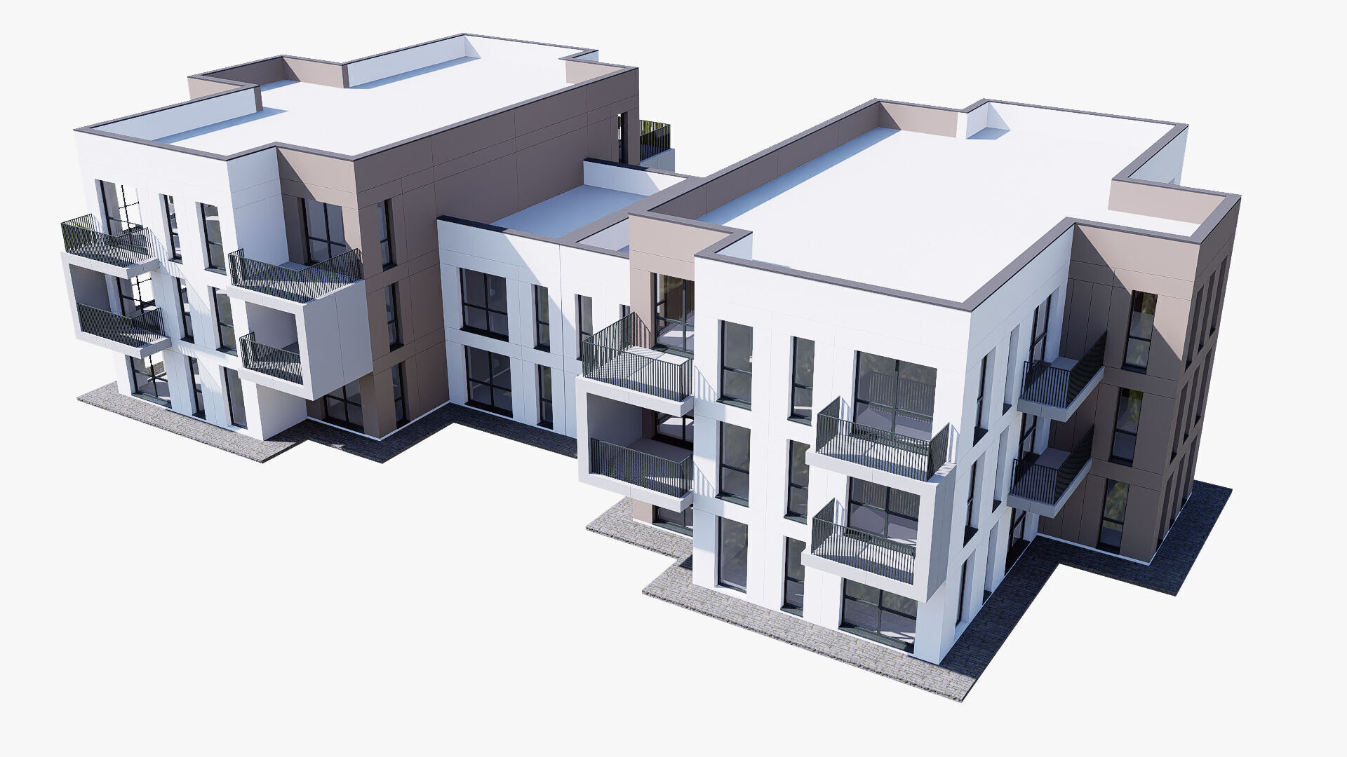 Modern apartment building Low-poly 3D model_4
