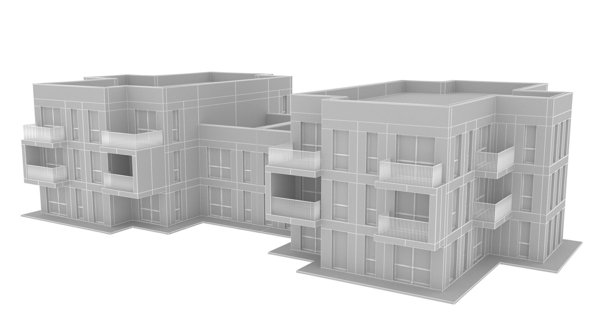 Modern apartment building Low-poly 3D model_13