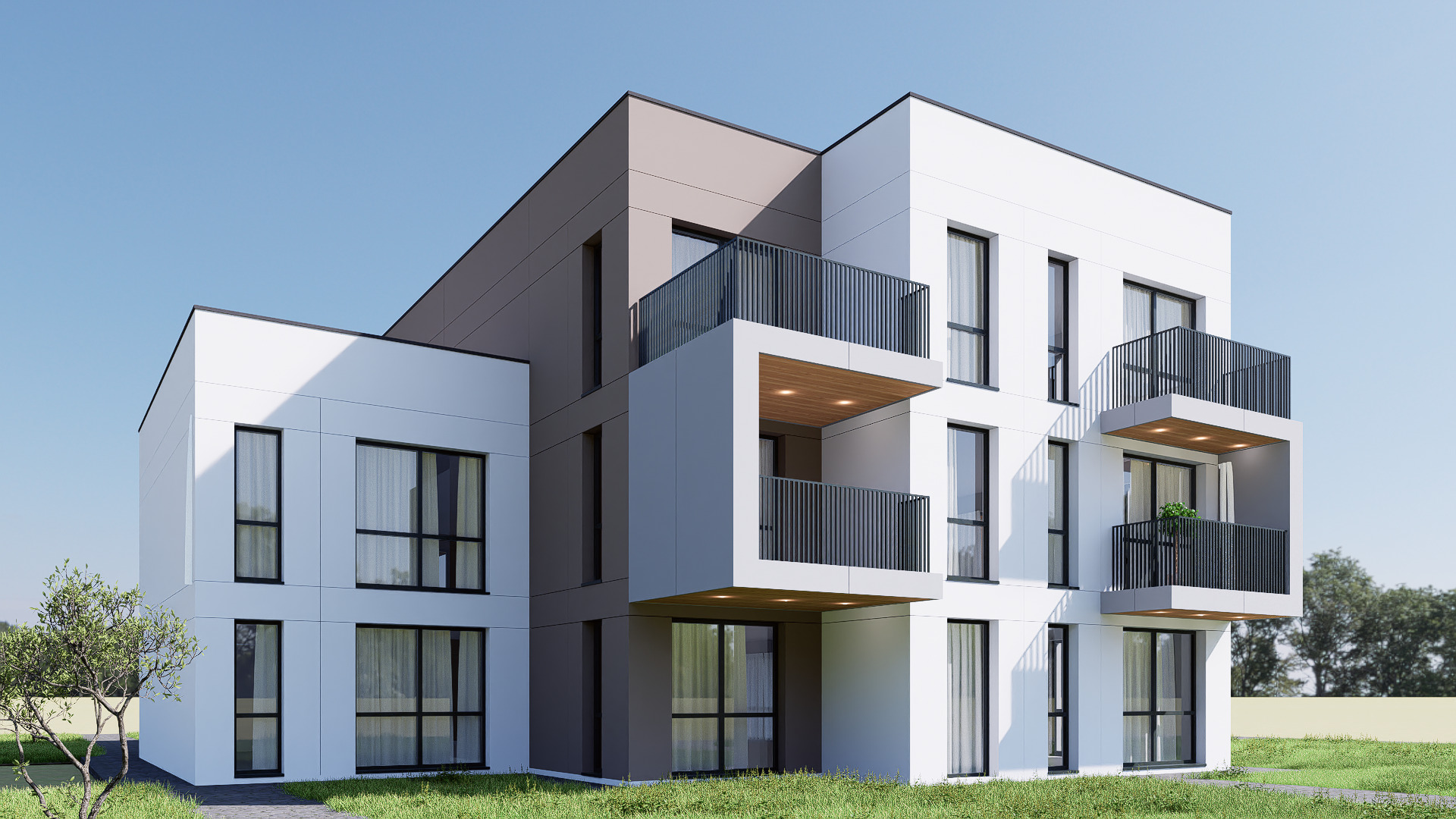 apartment building Low-poly 3D model_3