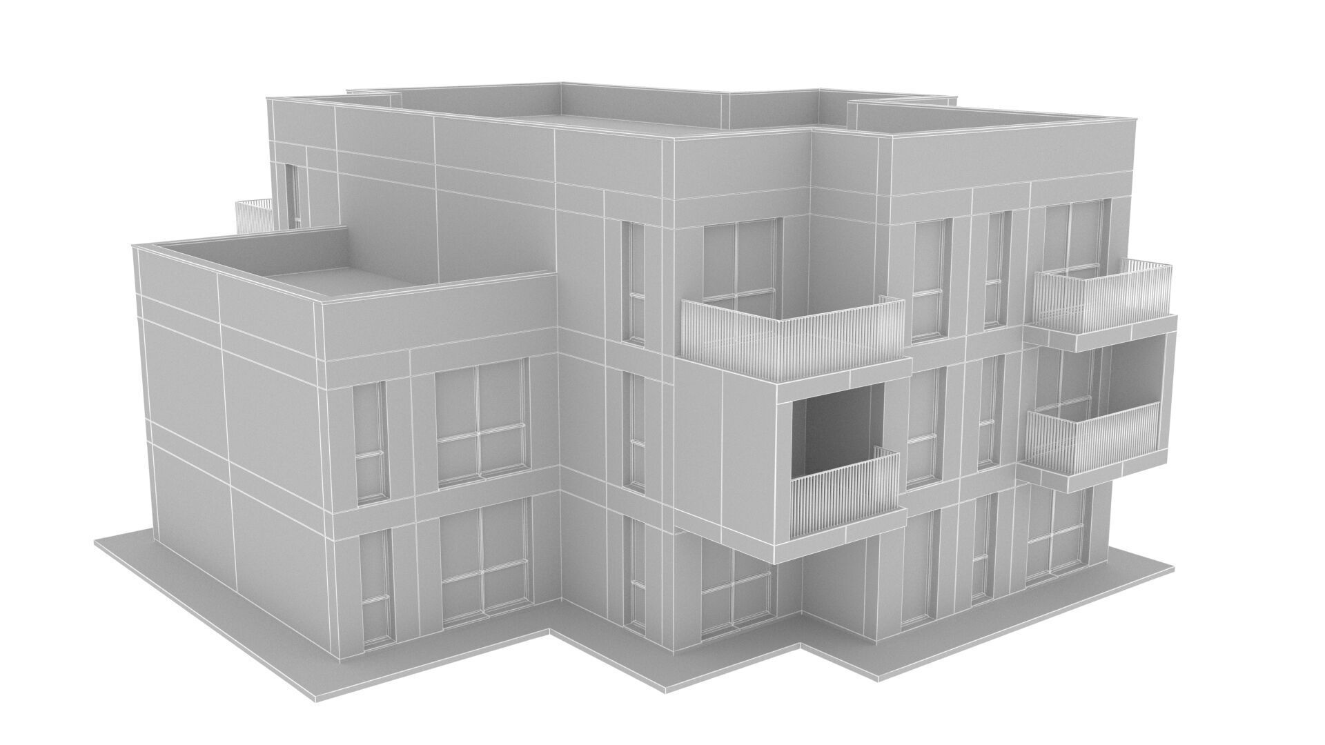 apartment building Low-poly 3D model_10