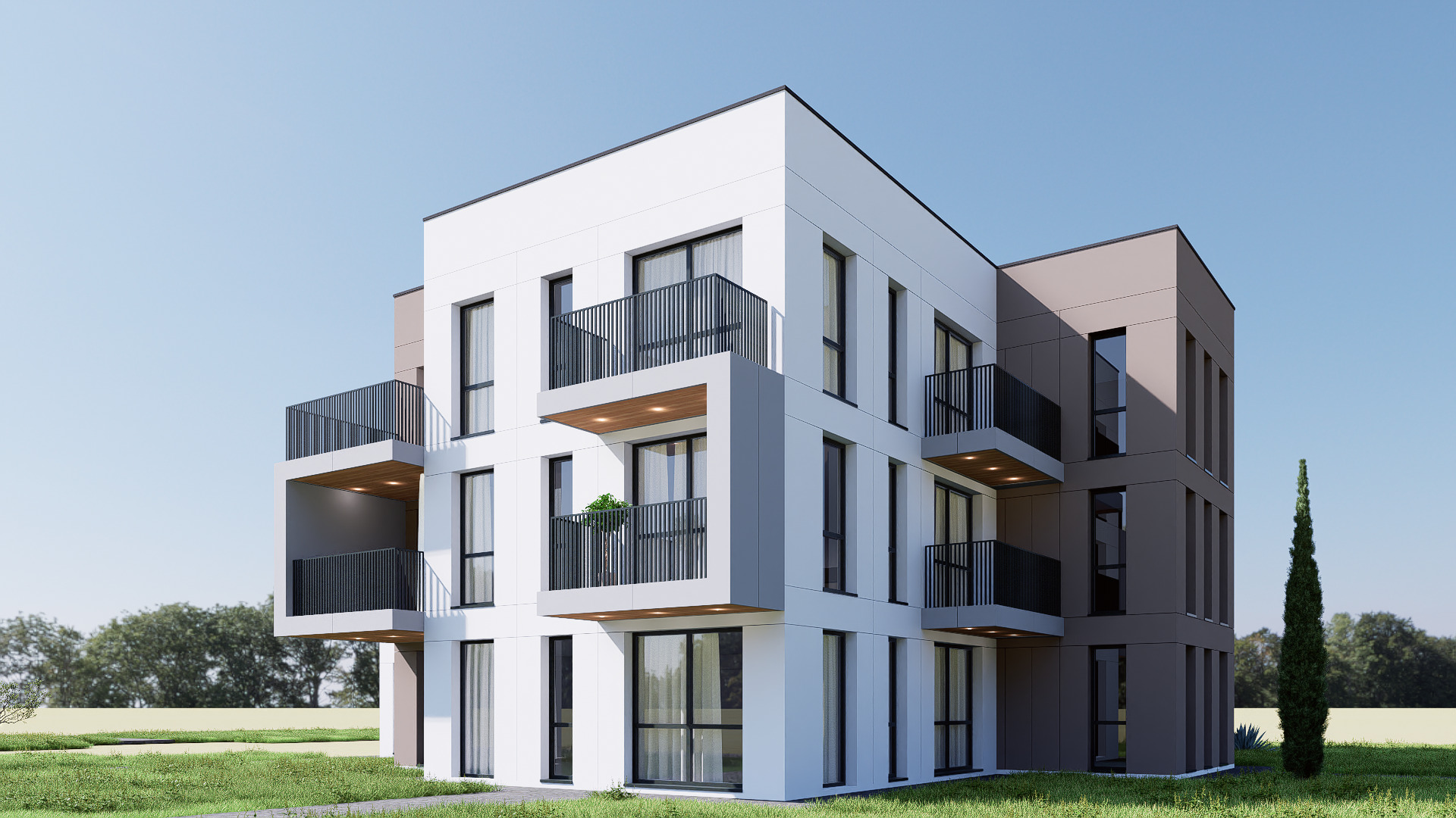 apartment building Low-poly 3D model_9