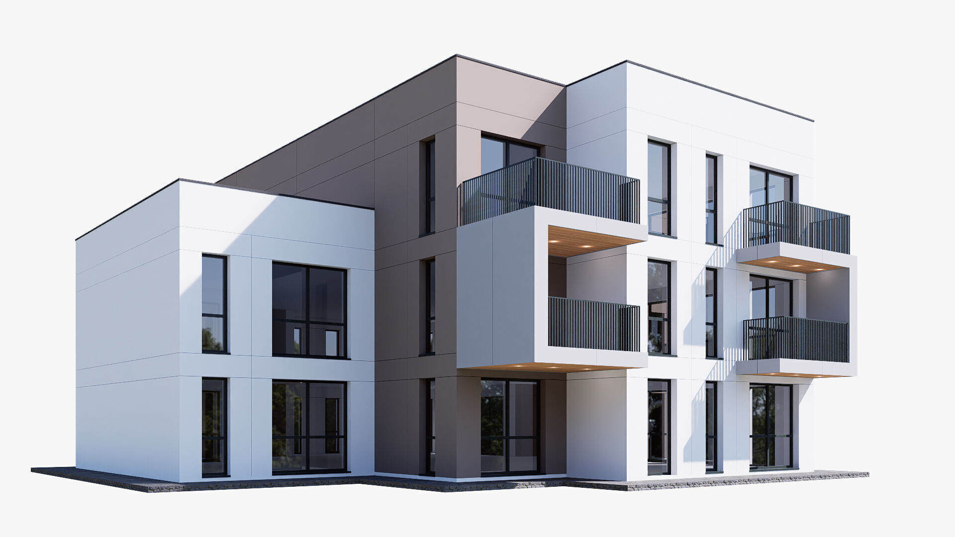 apartment building Low-poly 3D model_2